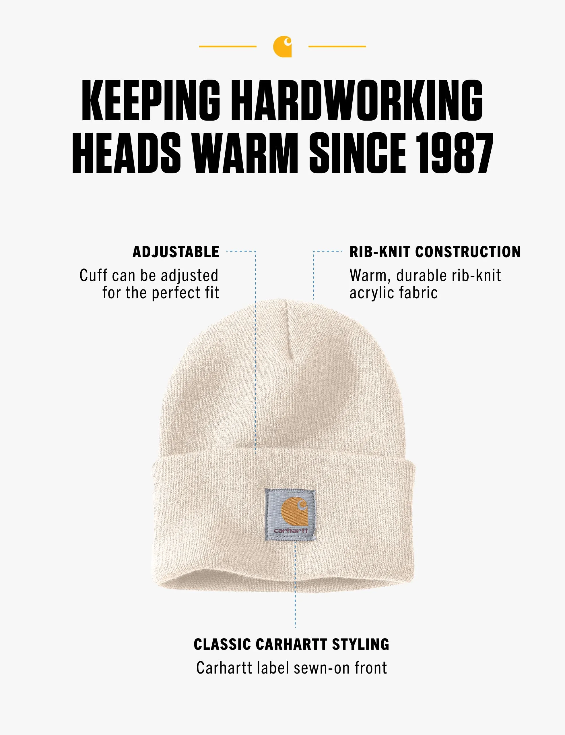 Carhartt Men's Knit Cuffed Beanie Hat, Winter White, One Size - immagine 2
