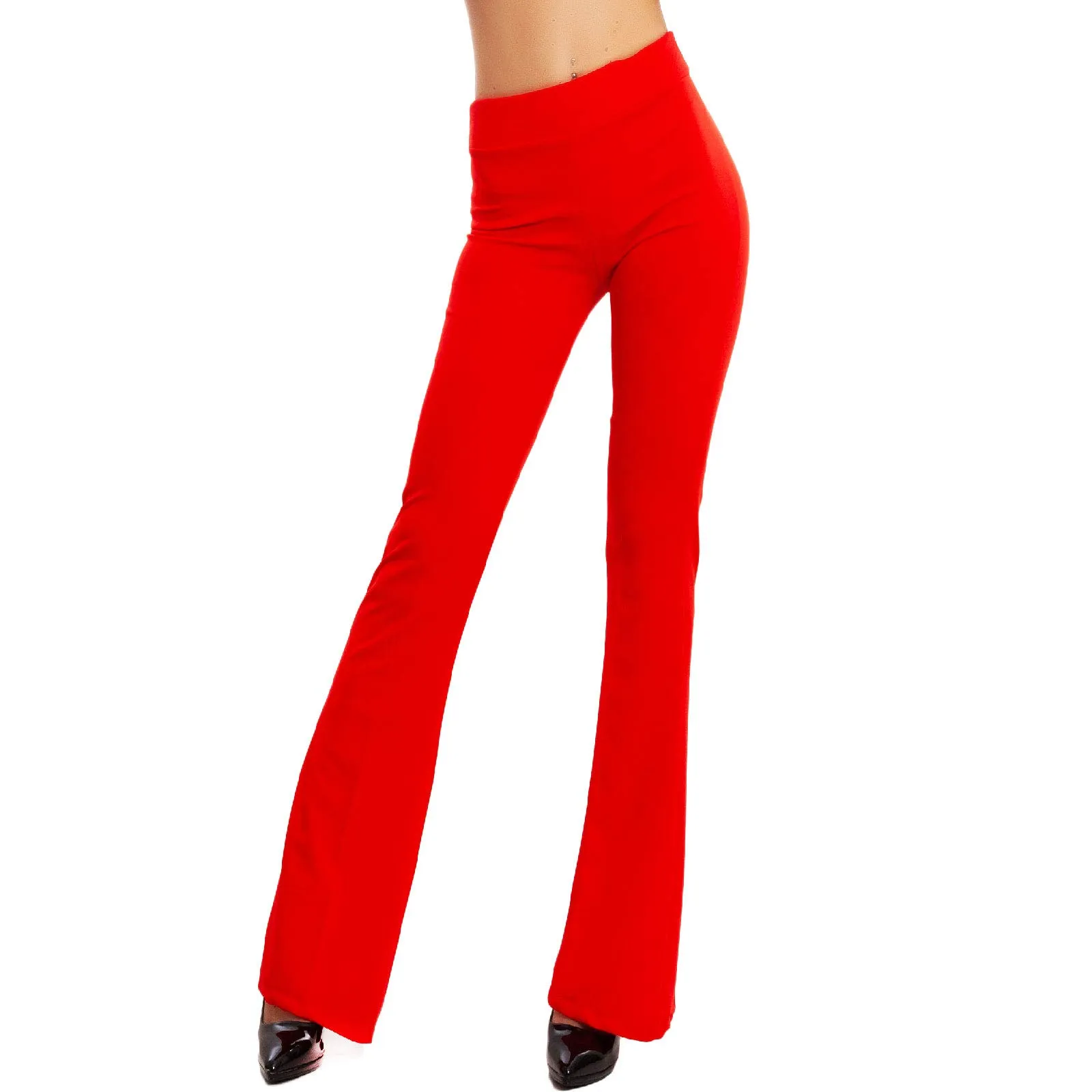 Toocool Pantaloni Donna Campana Aderenti Zampa Elefante Elasticizzati JL-2148, Rosso, M - immagine 1