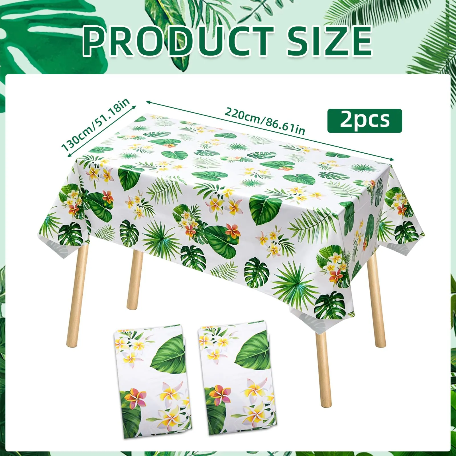 MIANRUII Tovaglie con foglie di palma tropicali, 220 x 130 cm, impermeabili, stile hawaiano, confezione da 2 pezzi, foglie verdi - immagine 2