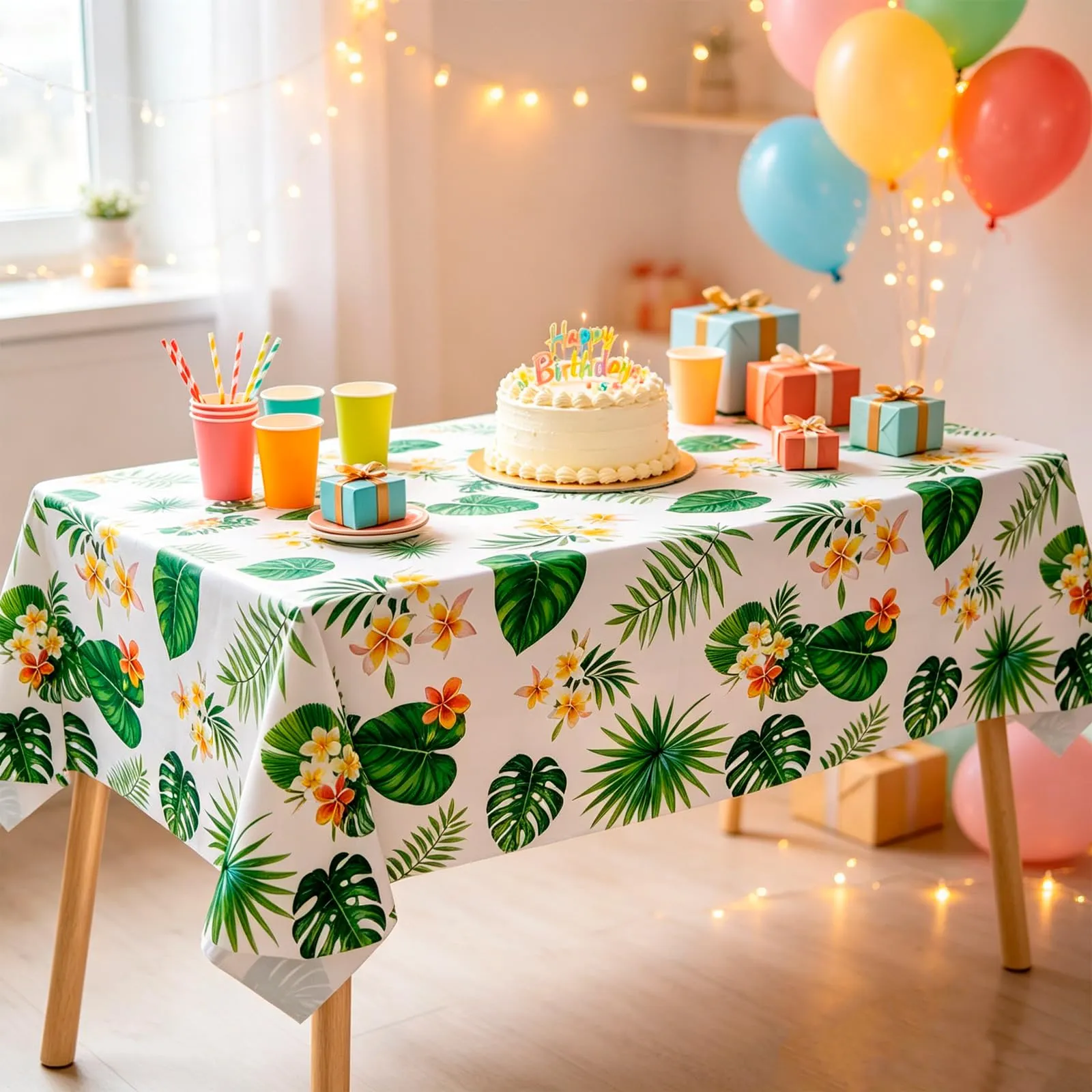 MIANRUII Tovaglie con foglie di palma tropicali, 220 x 130 cm, impermeabili, stile hawaiano, confezione da 2 pezzi, foglie verdi - immagine 4