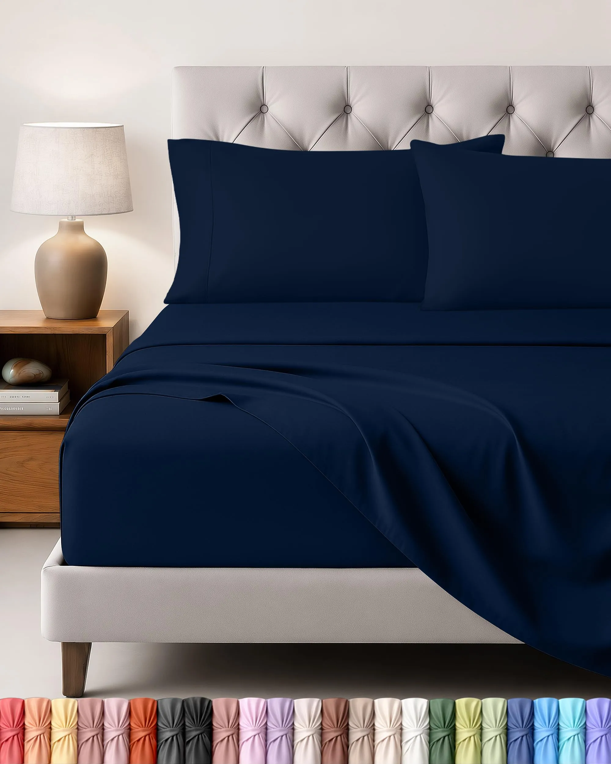 Utopia Bedding Set Lenzuola Letto 4 Pezzi, 160x200cm, Blu Navy - immagine 1