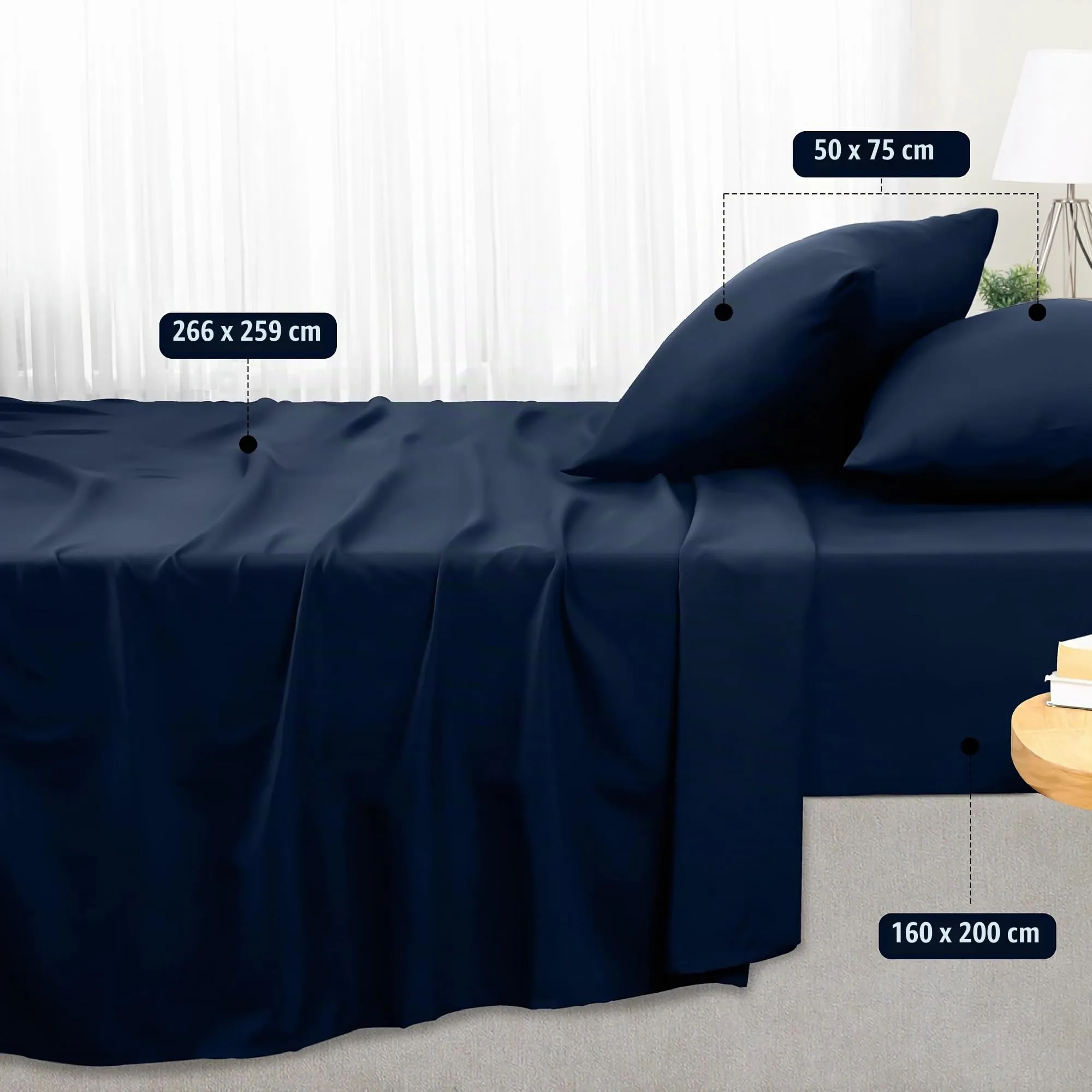 Utopia Bedding Set Lenzuola Letto 4 Pezzi, 160x200cm, Blu Navy - immagine 2