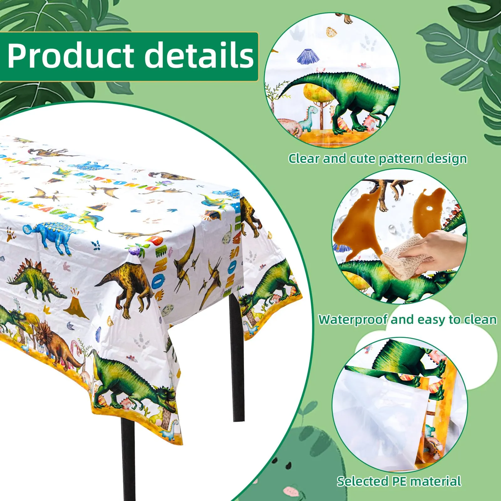 MIANRUII Set di 2 tovaglie a tema dinosauro, impermeabili, 220 x 130 cm, colore La Giungla - immagine 3