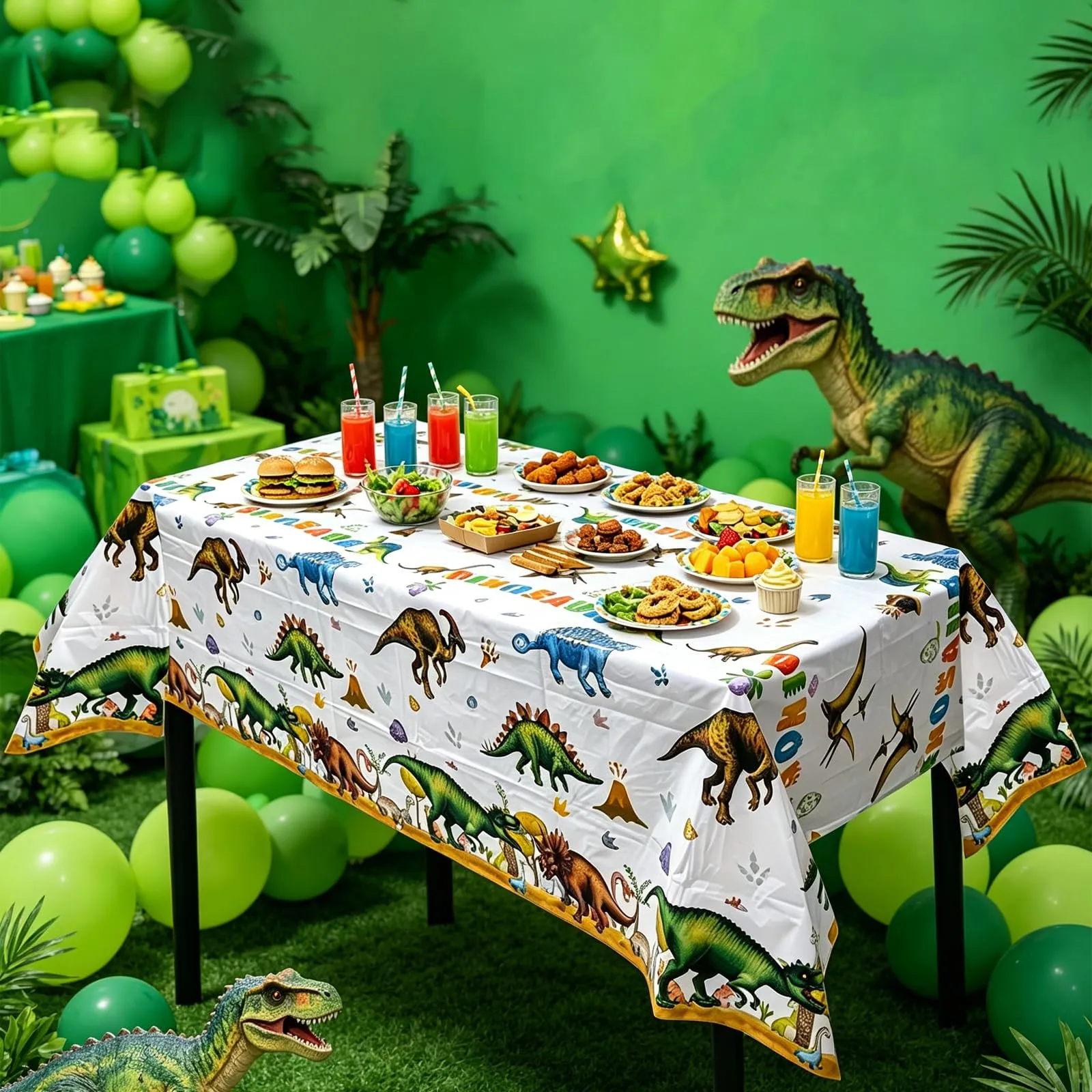 MIANRUII Set di 2 tovaglie a tema dinosauro, impermeabili, 220 x 130 cm, colore La Giungla - immagine 4