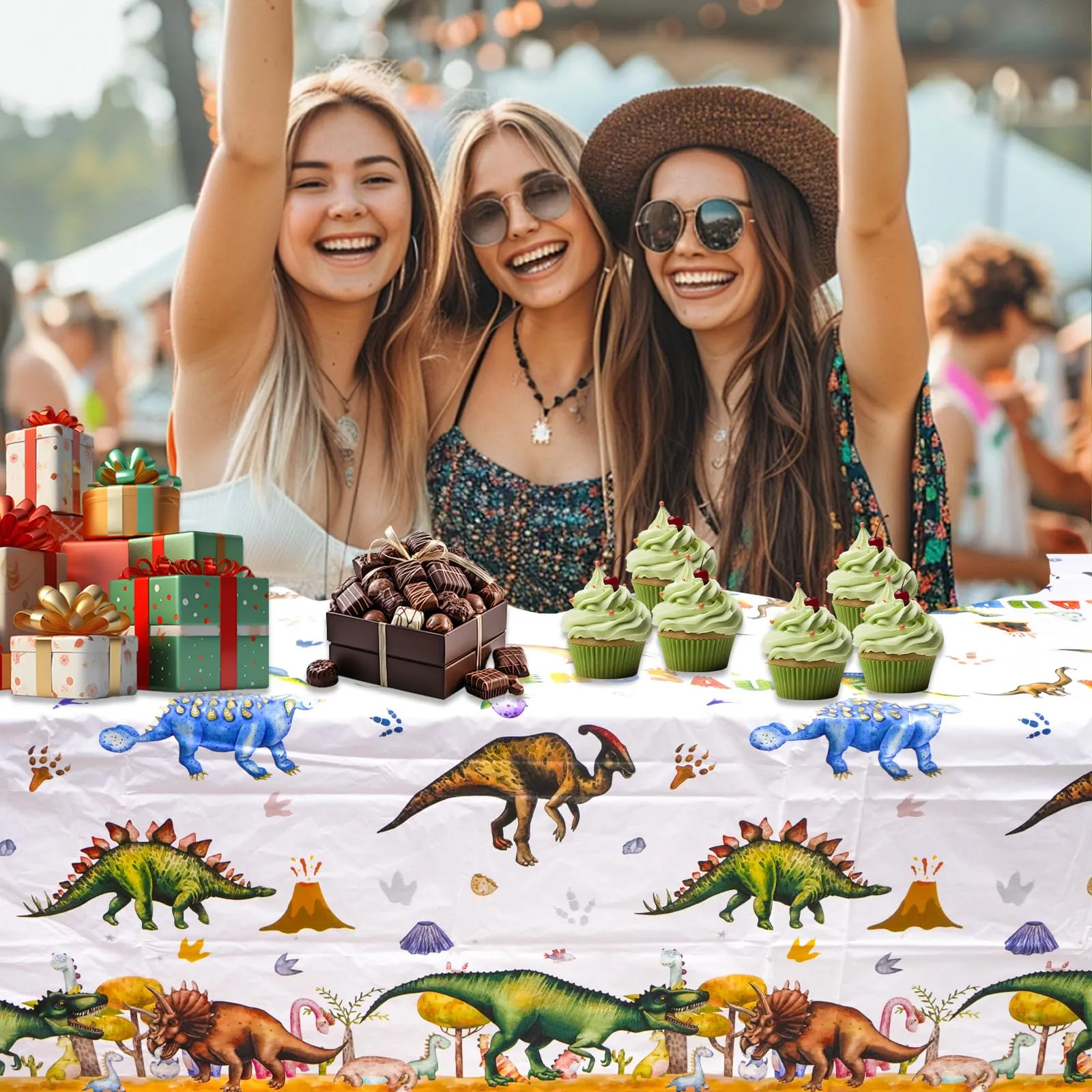 MIANRUII Set di 2 tovaglie a tema dinosauro, impermeabili, 220 x 130 cm, colore La Giungla - immagine 7