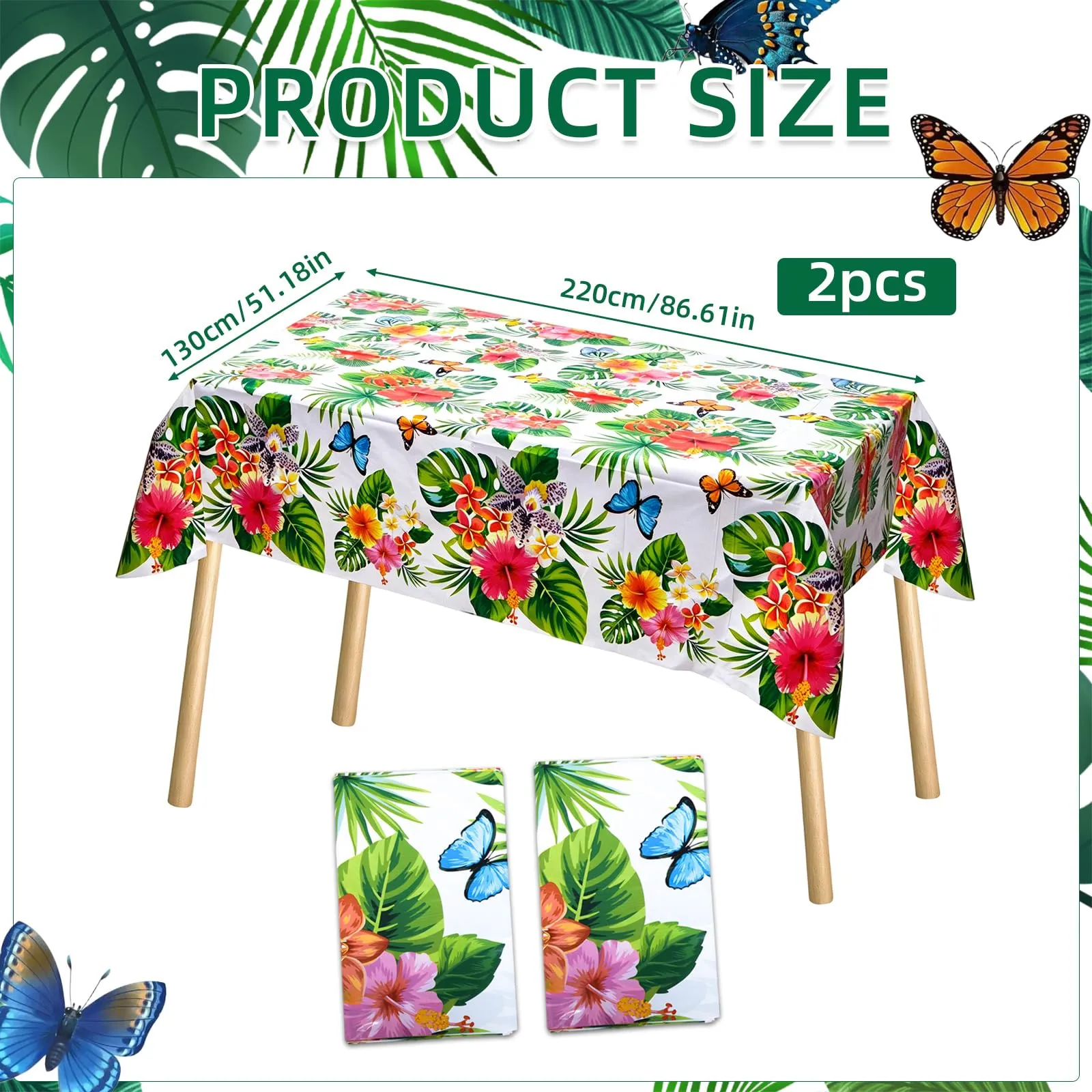 MIANRUII Set di 2 Tovaglie Impermeabili con Fiori Tropicali e Farfalle, 220 x 130 cm - immagine 2