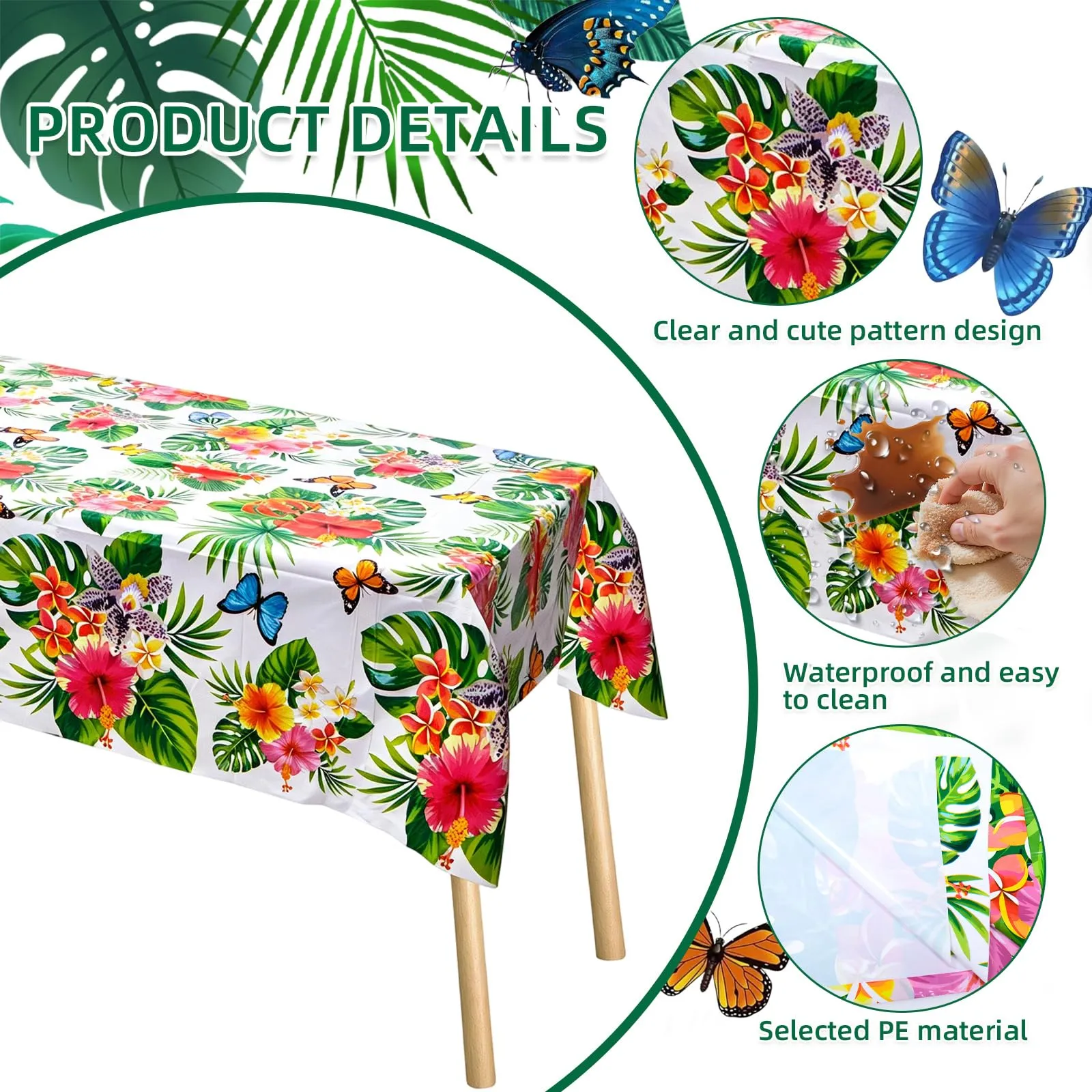 MIANRUII Set di 2 Tovaglie Impermeabili con Fiori Tropicali e Farfalle, 220 x 130 cm - immagine 3