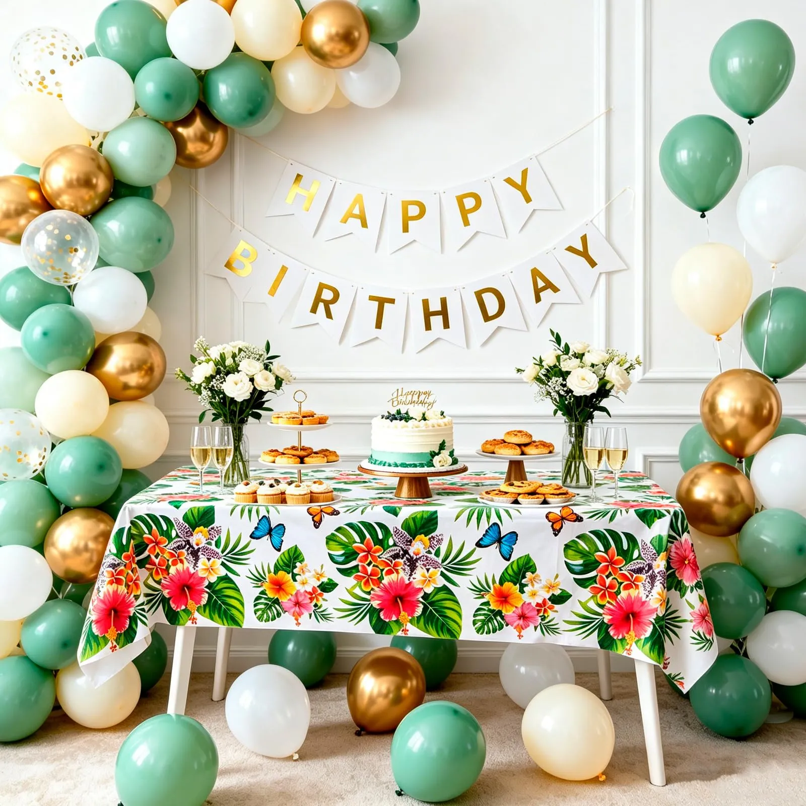 MIANRUII Set di 2 Tovaglie Impermeabili con Fiori Tropicali e Farfalle, 220 x 130 cm - immagine 4