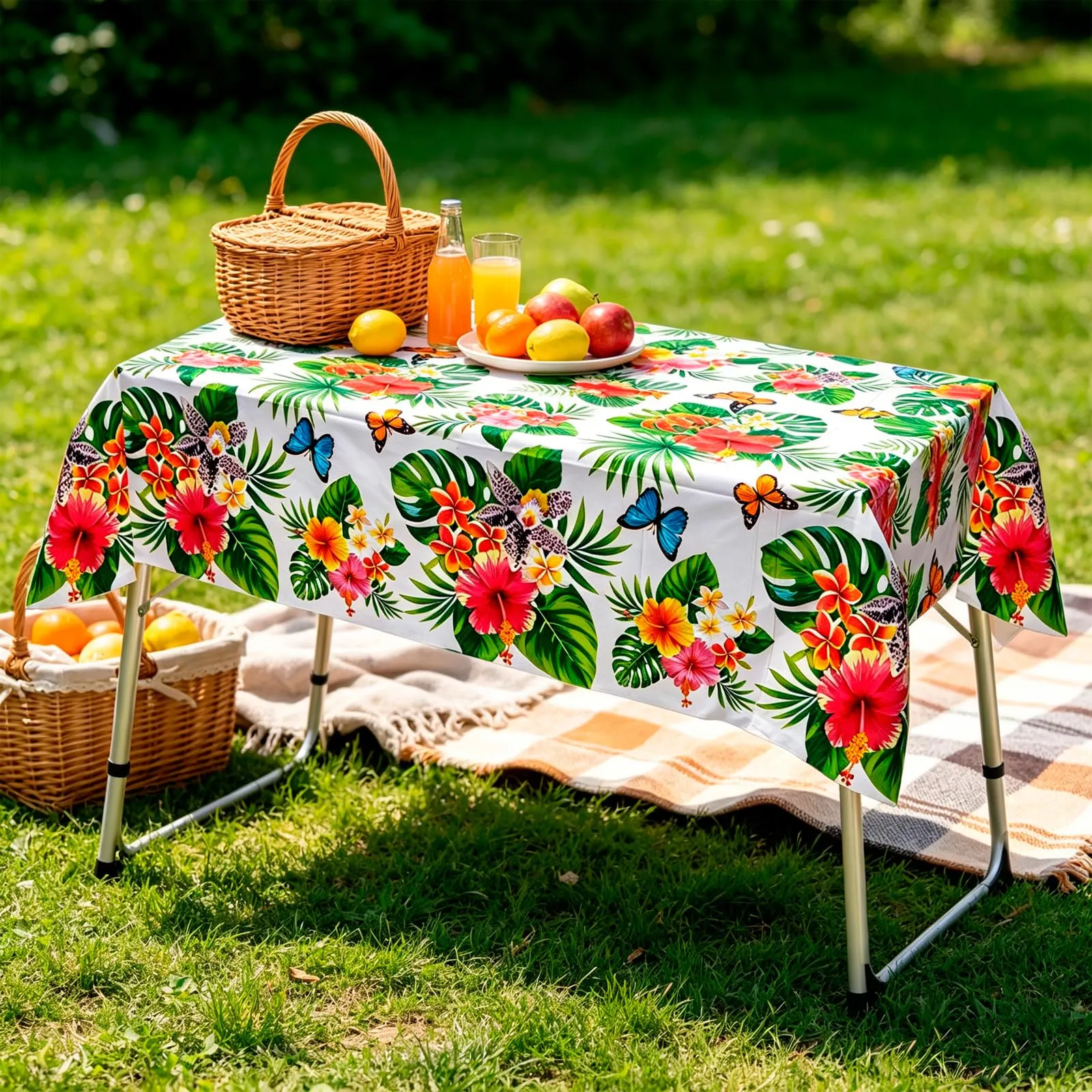 MIANRUII Set di 2 Tovaglie Impermeabili con Fiori Tropicali e Farfalle, 220 x 130 cm - immagine 5