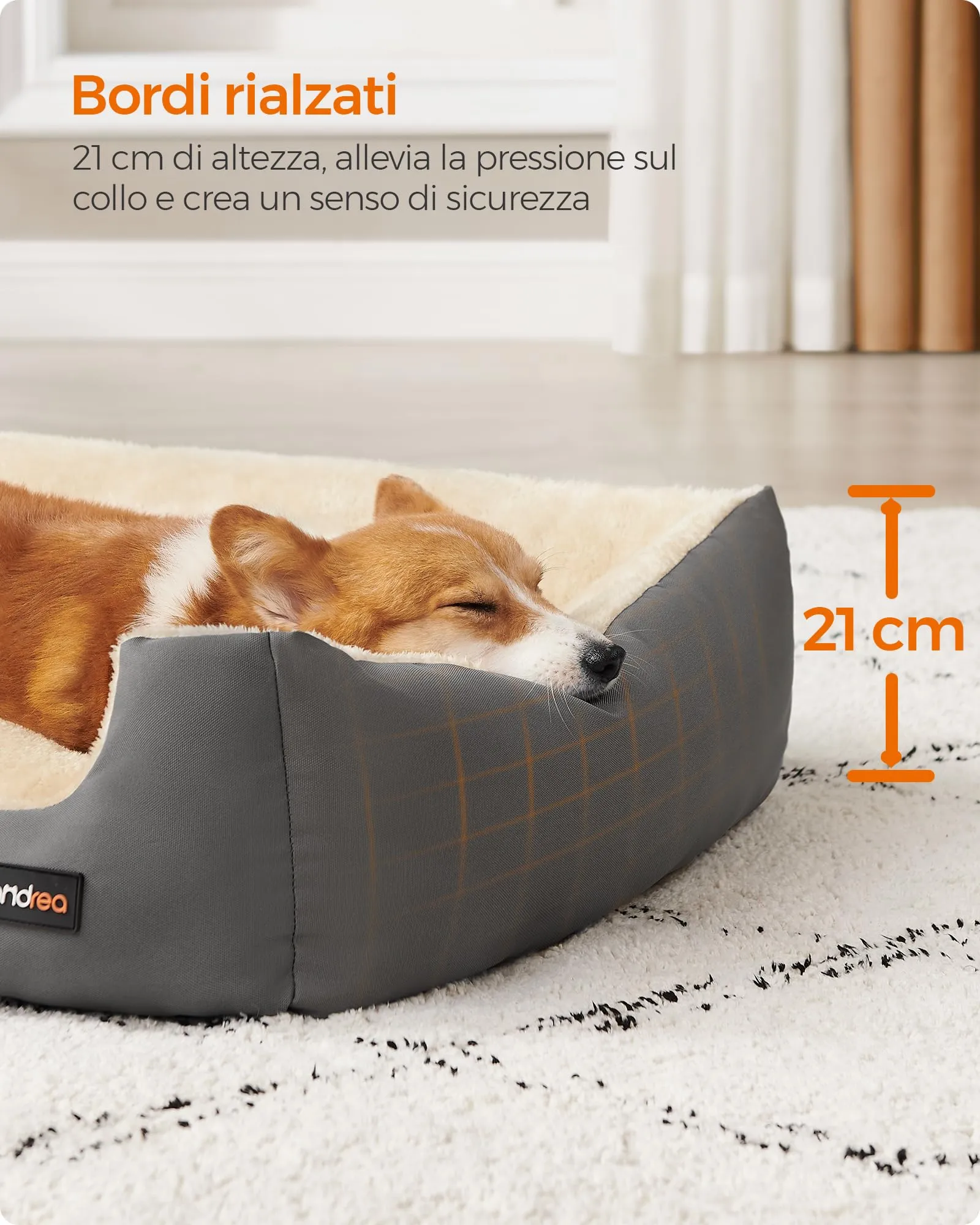 Feandrea Cuccia Cane Interno con Tappeto Rimovibile e Reversibile, 70 x 55 x 21 cm, Grigio Tortora + Beige Sabbia - immagine 4