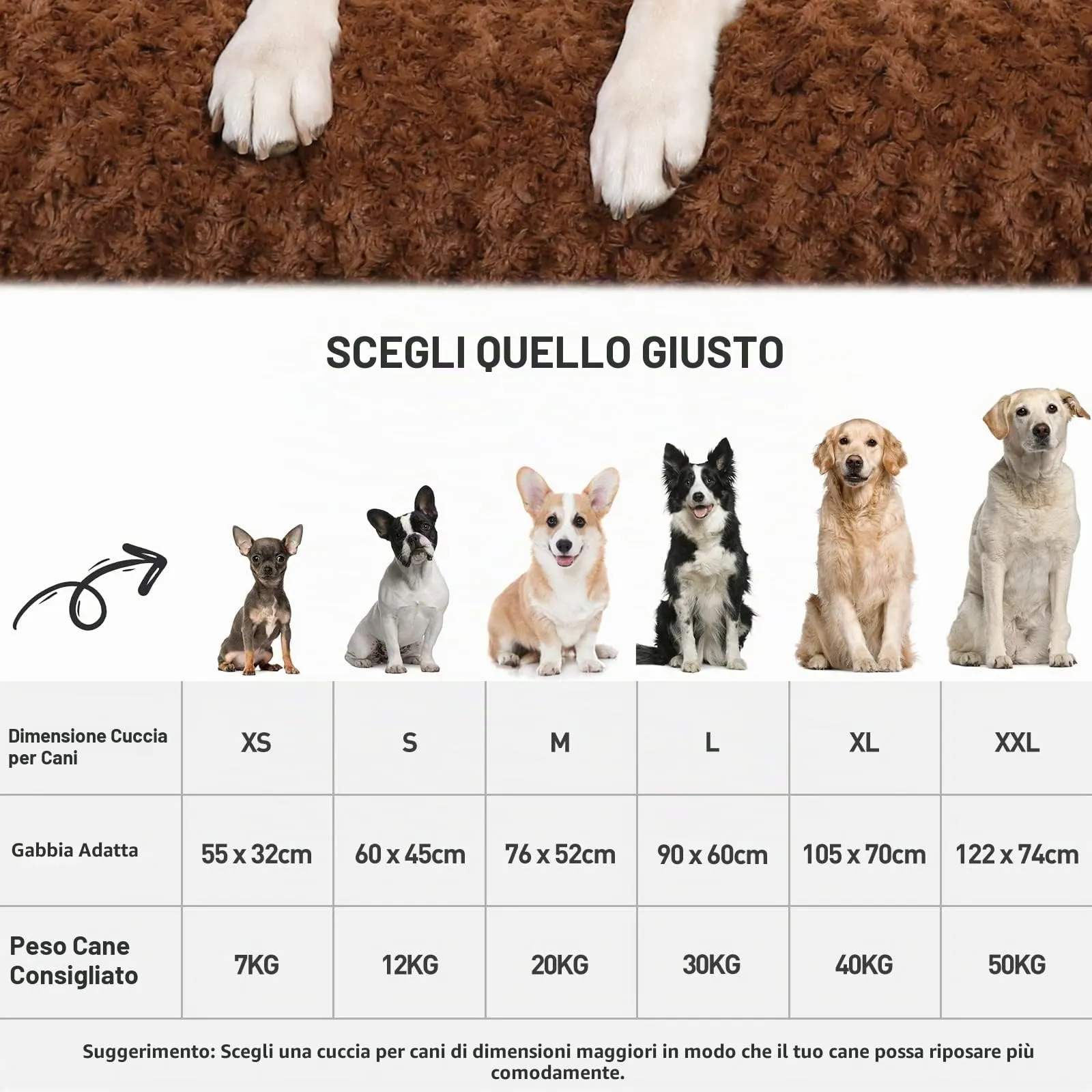 KSIIA Cuscino per Cani Taglia Grande e Media, 90x60cm, Base Antiscivolo, Lavabile in Lavatrice, Marrone - immagine 2
