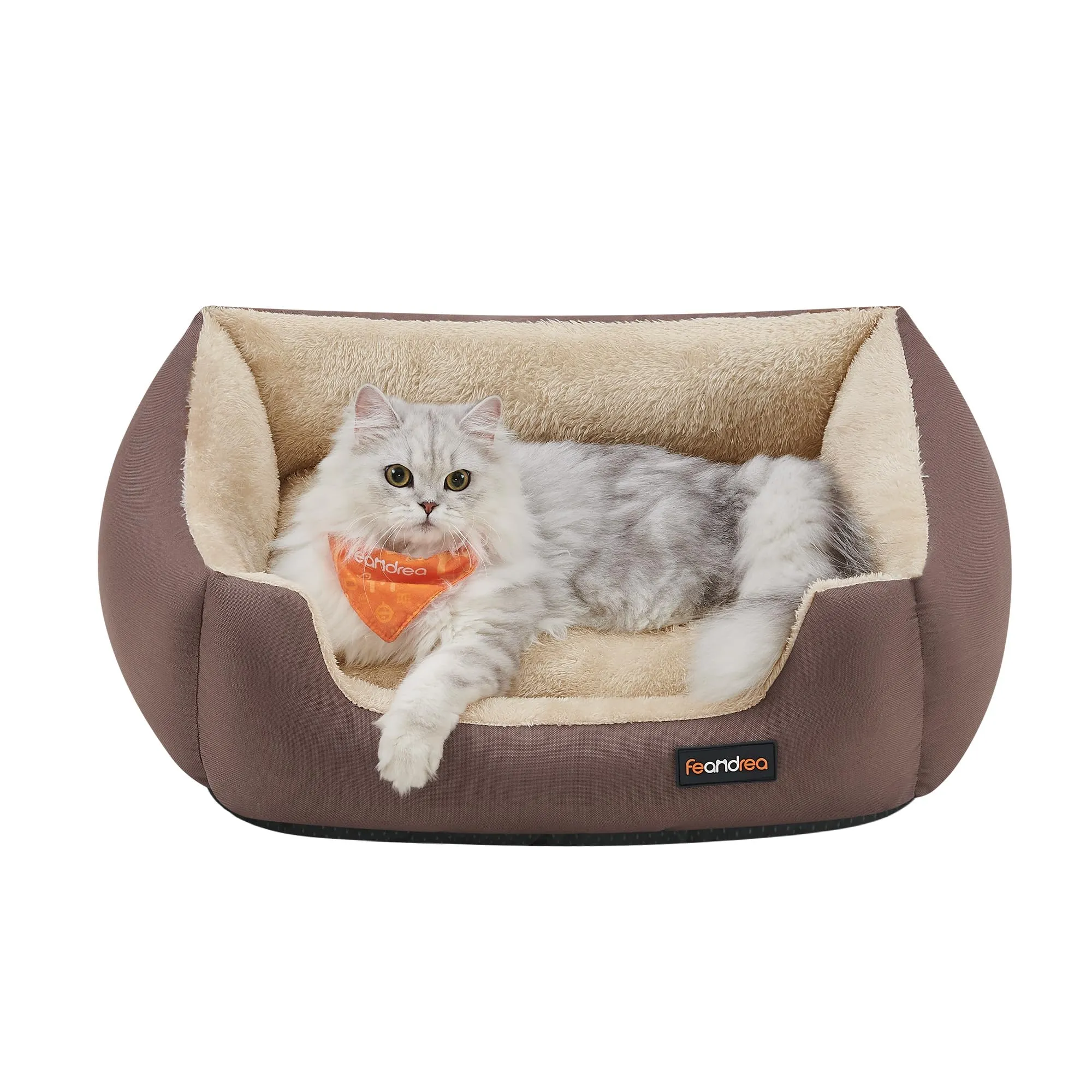 Feandrea Cuccia Cane Interno con Tappeto Rimovibile e Reversibile, 60 x 50 x 20 cm, Marrone Caffè + Beige Sabbia - immagine 1