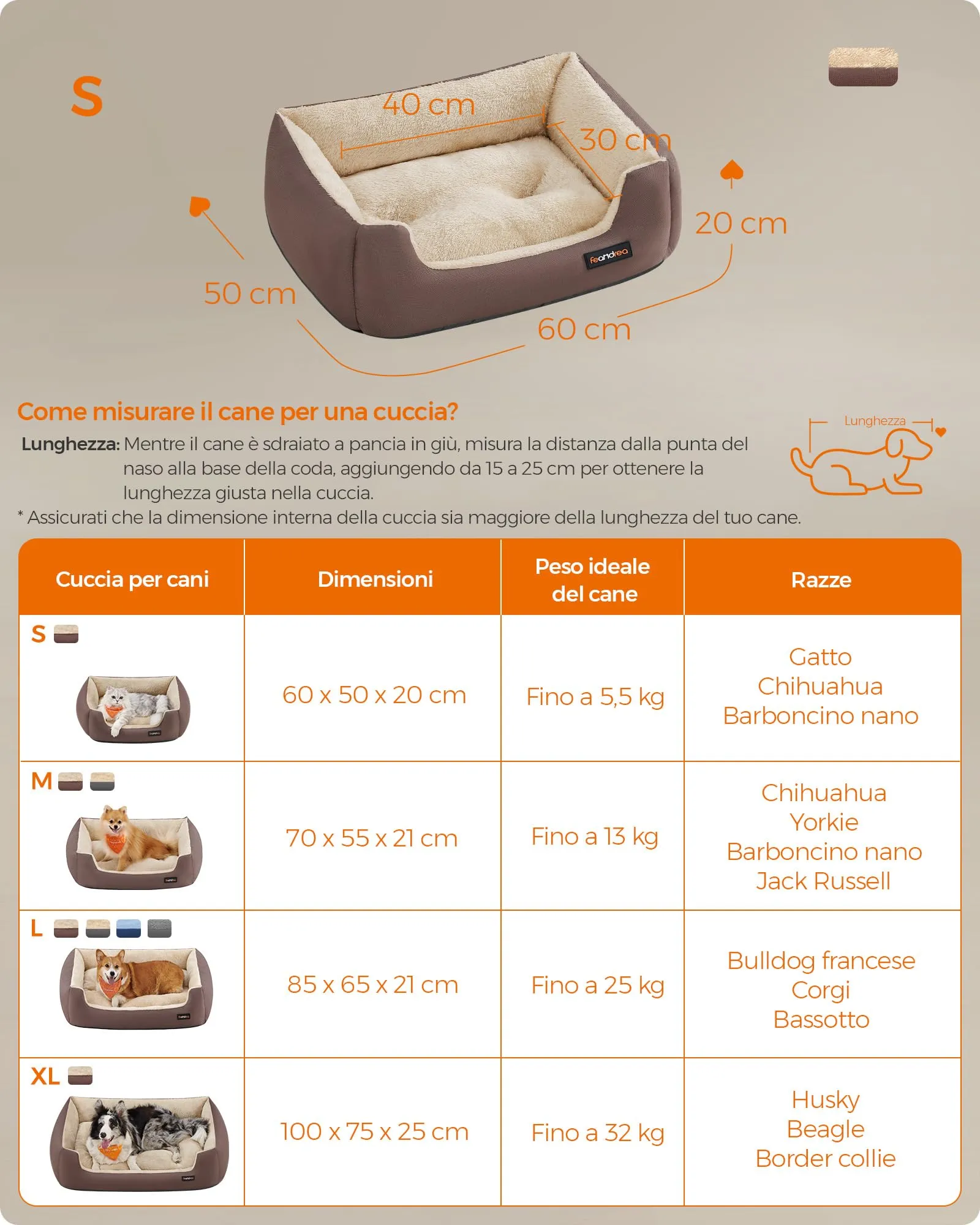 Feandrea Cuccia Cane Interno con Tappeto Rimovibile e Reversibile, 60 x 50 x 20 cm, Marrone Caffè + Beige Sabbia - immagine 6