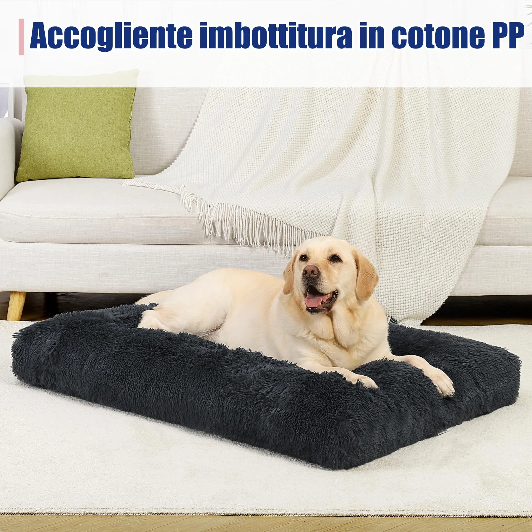 KSIIA Cuccia per Cani in Peluche Lavabile, 91 x 68 cm, Fondo Antiscivolo, Grigio Ombra - immagine 4
