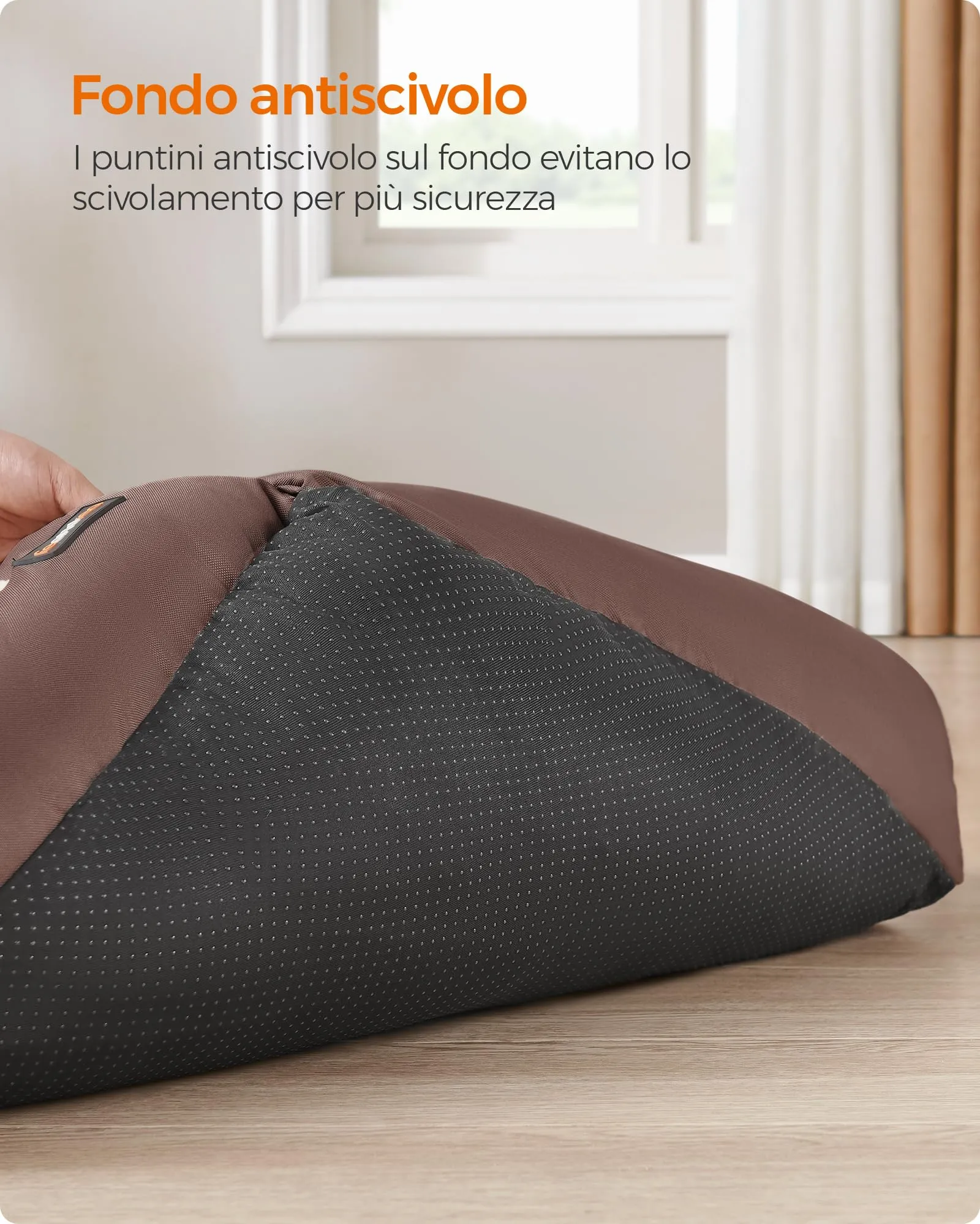 Feandrea Cuccia Cane Interno con Tappeto Rimovibile e Reversibile, 70 x 55 x 21 cm, Marrone Caffè + Beige Sabbia - immagine 5