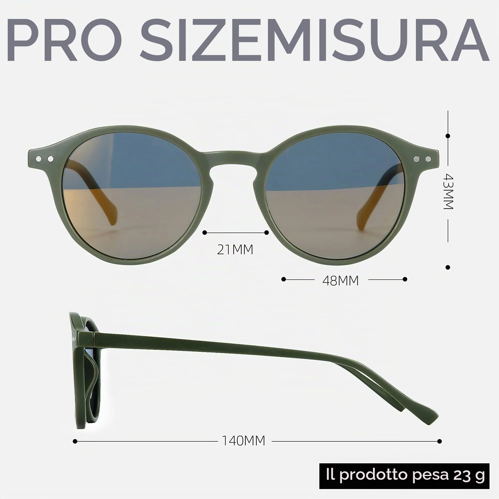 ZENOTTIC Occhiali da Sole Polarizzati Retrò Classici Rotondi UV400 Unisex (Verde Matte + Giallo Riflettente) - immagine 4