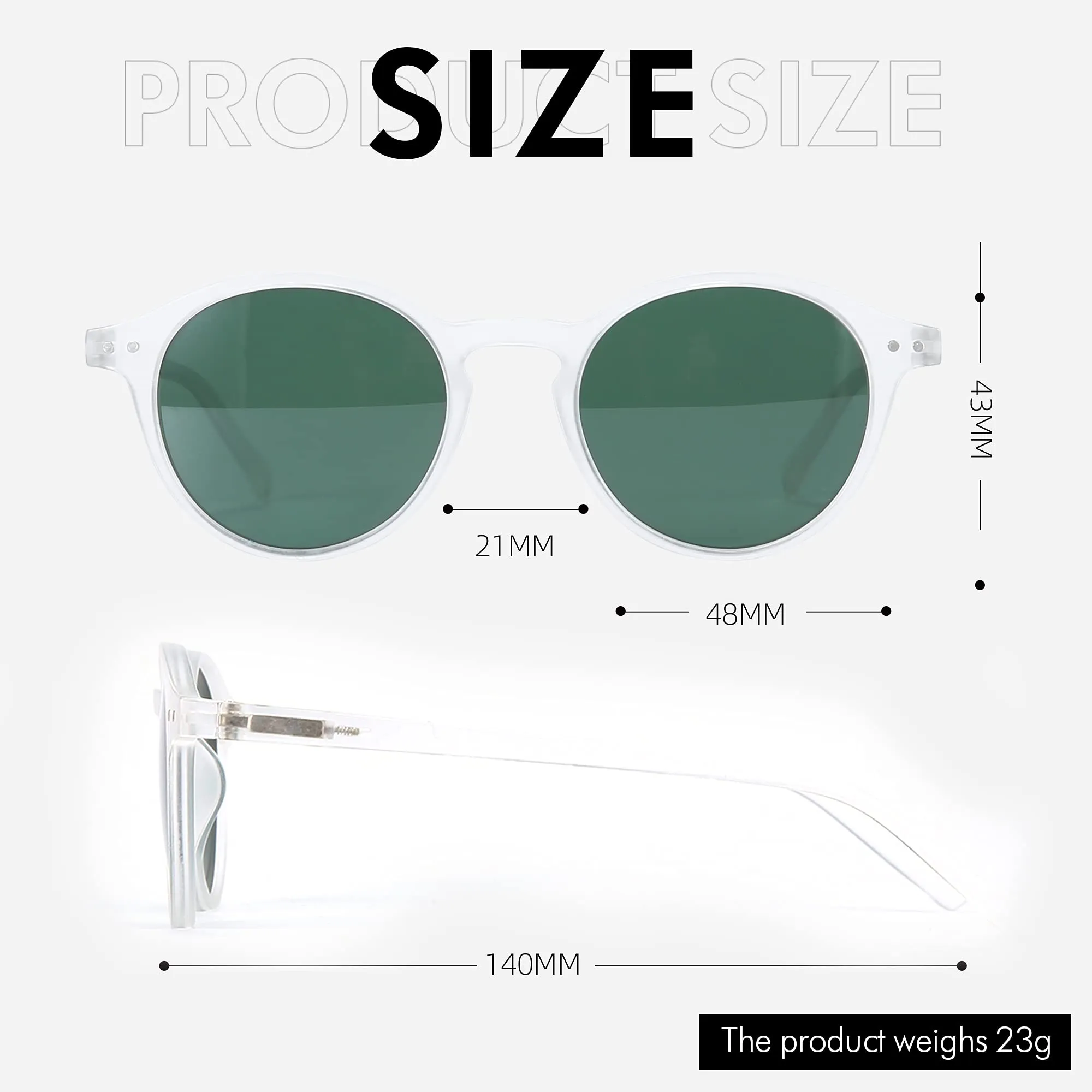 ZENOTTIC Occhiali da Sole Polarizzati Retrò Classici Rotondi UV400 per Uomo e Donna (Cristallo Matte + Verde) - immagine 4
