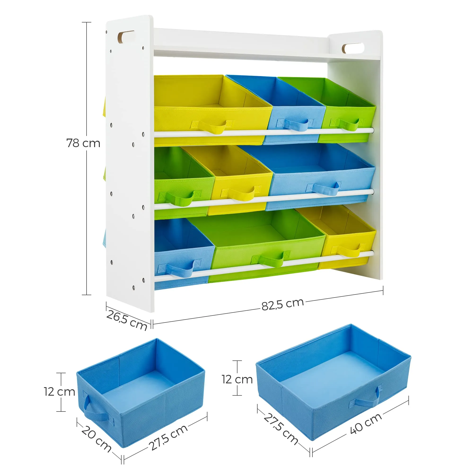 SONGMICS Scaffale per Giocattoli con 9 Contenitori di Tessuto, 86 x 26.5 x 78 cm, Bianco GKR31WT - immagine 3