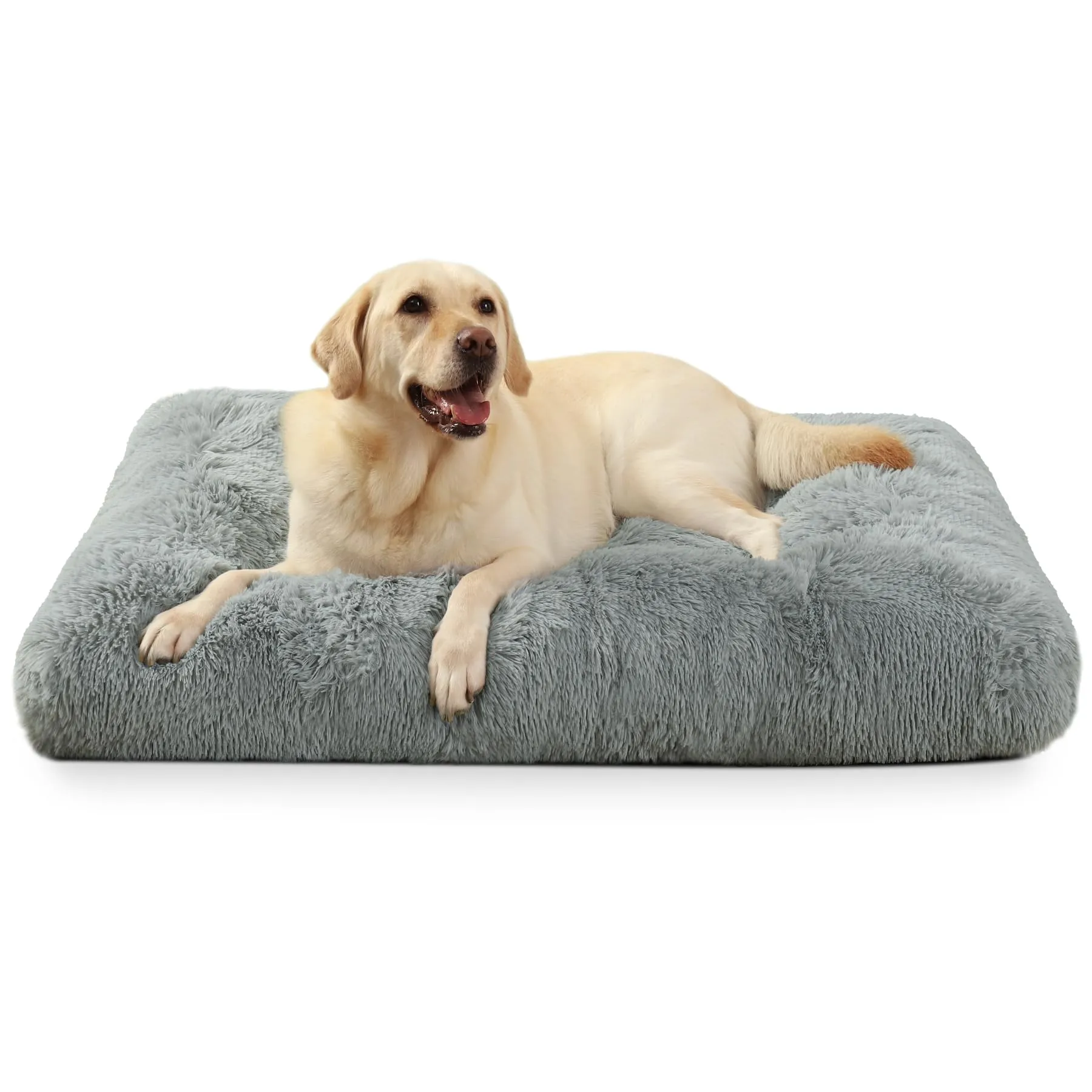 KSIIA Cuccia per cani in peluche, 90 x 60 cm, fondo antiscivolo, lavabile, grigio - immagine 1