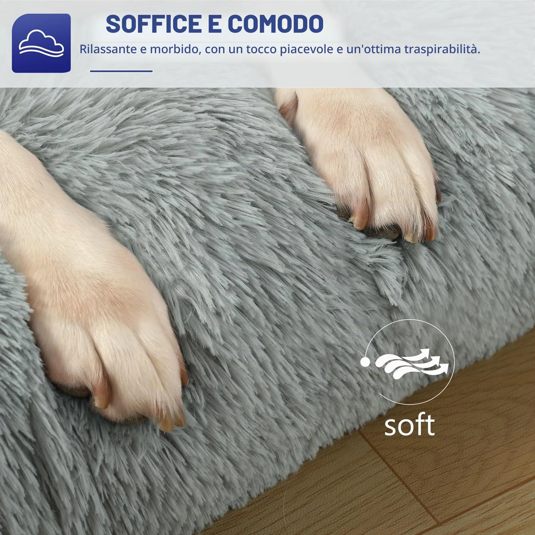 KSIIA Cuccia per cani in peluche, 90 x 60 cm, fondo antiscivolo, lavabile, grigio - immagine 4