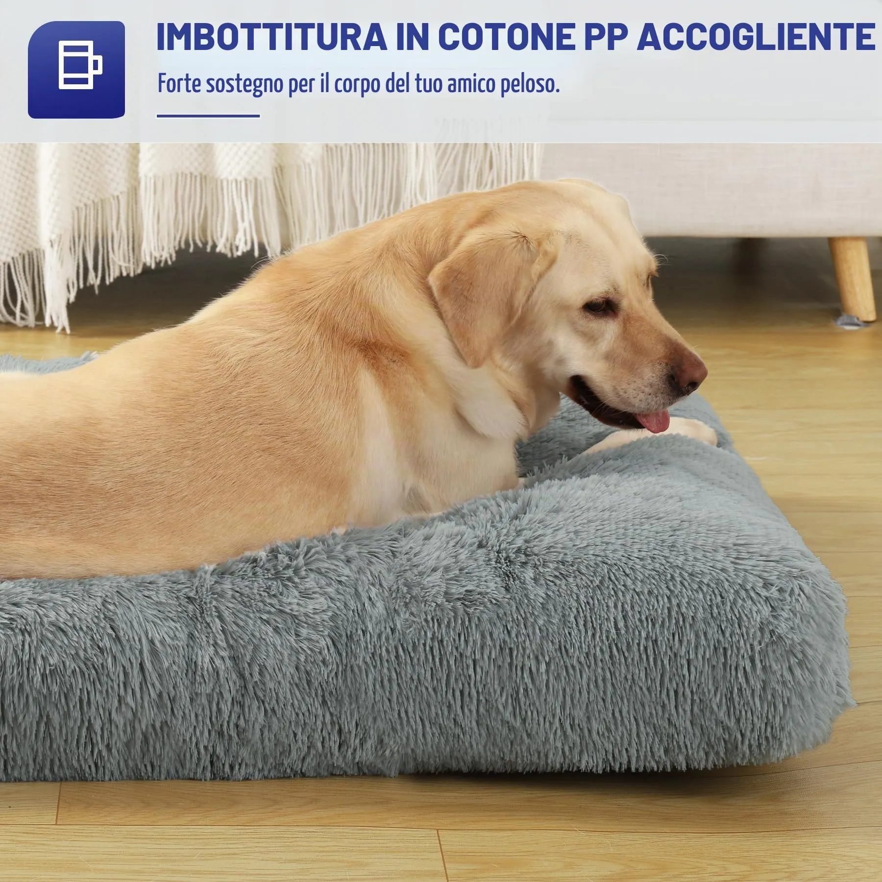 KSIIA Cuccia per cani in peluche, 90 x 60 cm, fondo antiscivolo, lavabile, grigio - immagine 5
