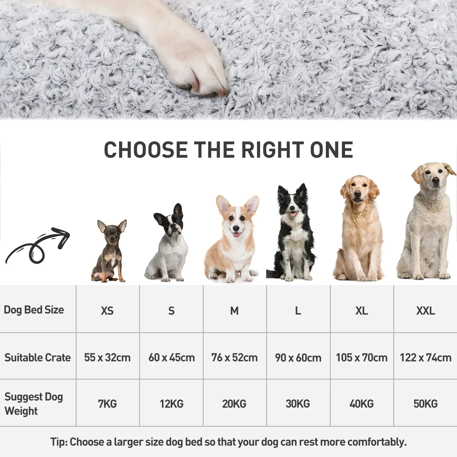 KSIIA Cuscino per Cani XL, 105x70cm, Base Antiscivolo, Lavabile in Lavatrice, Grigio - immagine 2