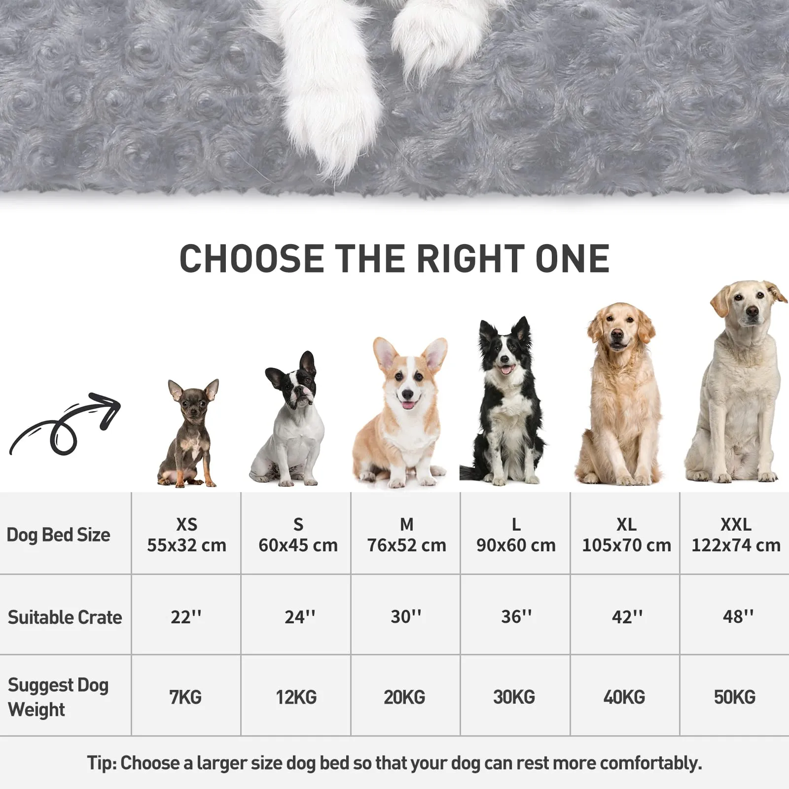 KSIIA Cuscino per Cani, 60x45cm, Base Antiscivolo, Lavabile in Lavatrice, Grigio scuro - immagine 2