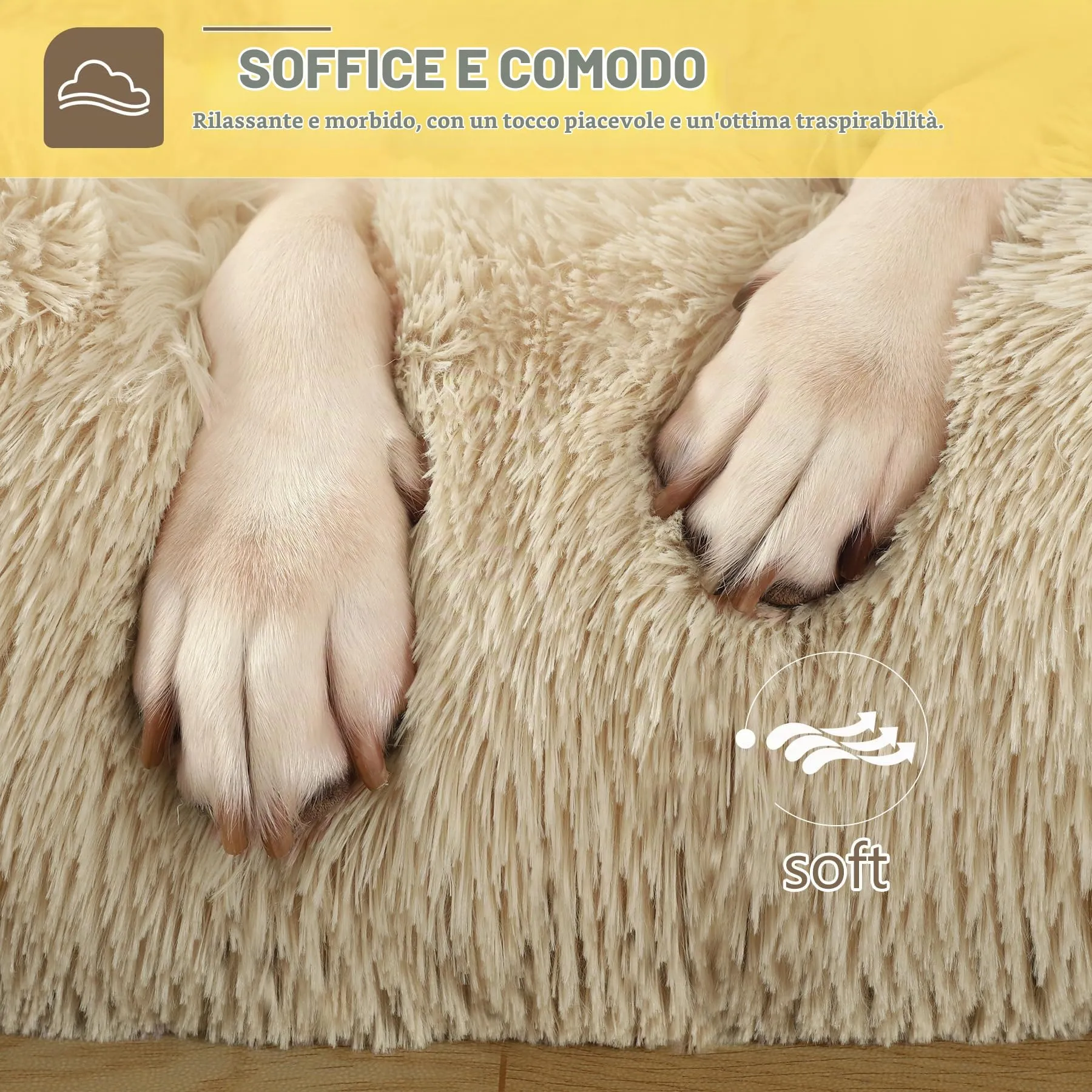 KSIIA Cuccia per Cani, Peluche Lavabile con Base Antiscivolo, 105 x 70 cm, Beige - immagine 4