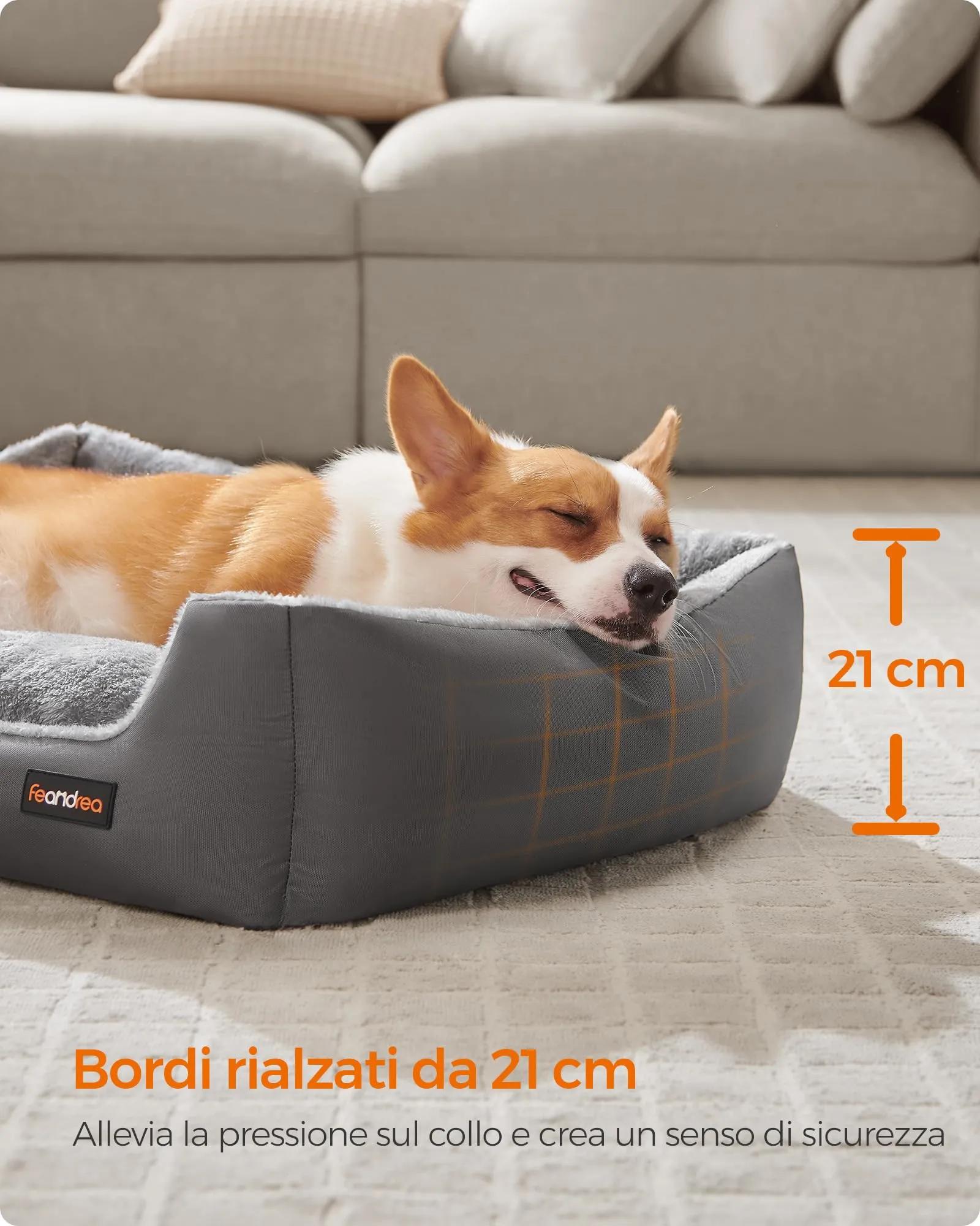Feandrea Cuccia Cane Interno con Tappeto Rimovibile e Reversibile, 85 x 65 x 21 cm, Grigio Ardesia + Grigio Tortora - immagine 4
