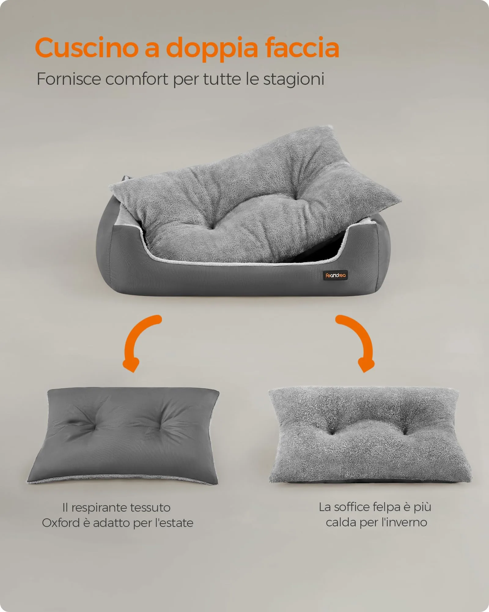 Feandrea Cuccia Cane Interno con Tappeto Rimovibile e Reversibile, 85 x 65 x 21 cm, Grigio Ardesia + Grigio Tortora - immagine 6