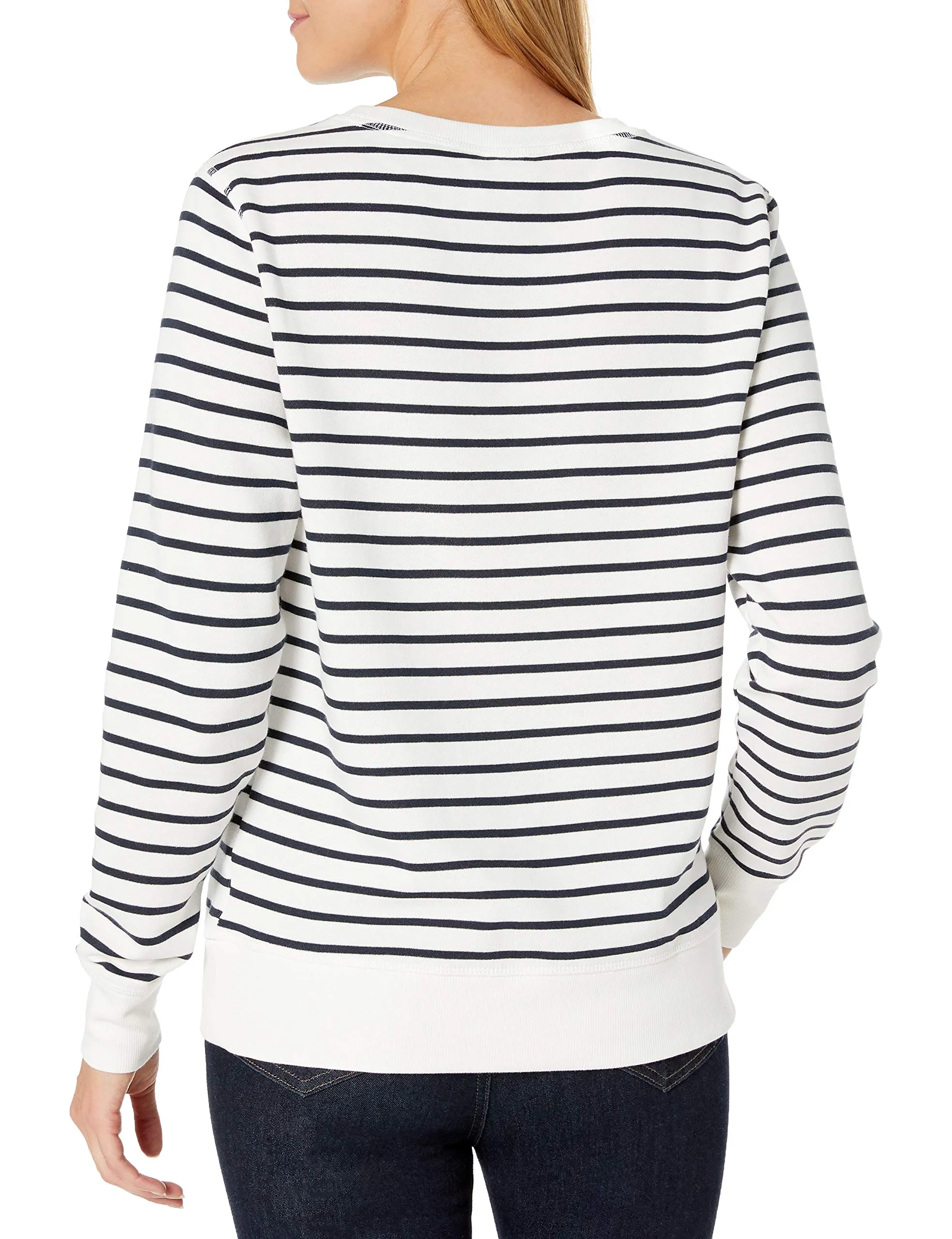 Amazon Essentials Felpa in Pile Girocollo Donna, Blu Marino Bianco Righe Orizzontali, L - immagine 2