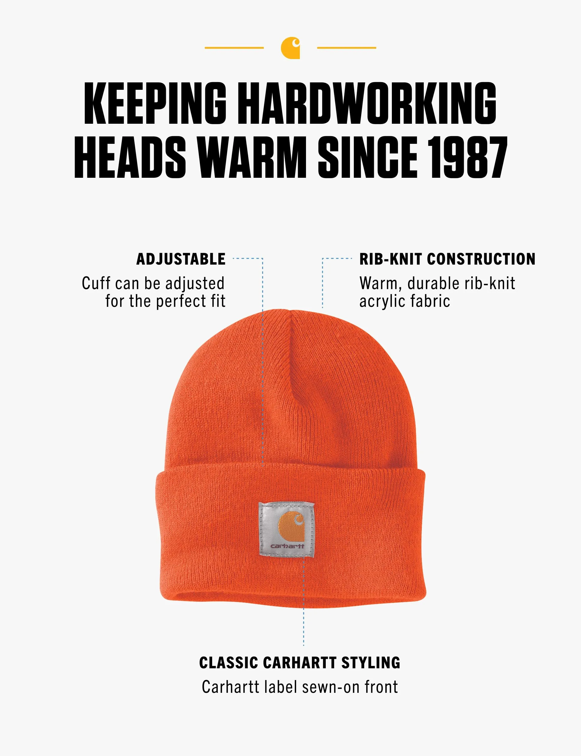 Carhartt Knit Cuffed Beanie, Orange (Brillante), One Size - immagine 2