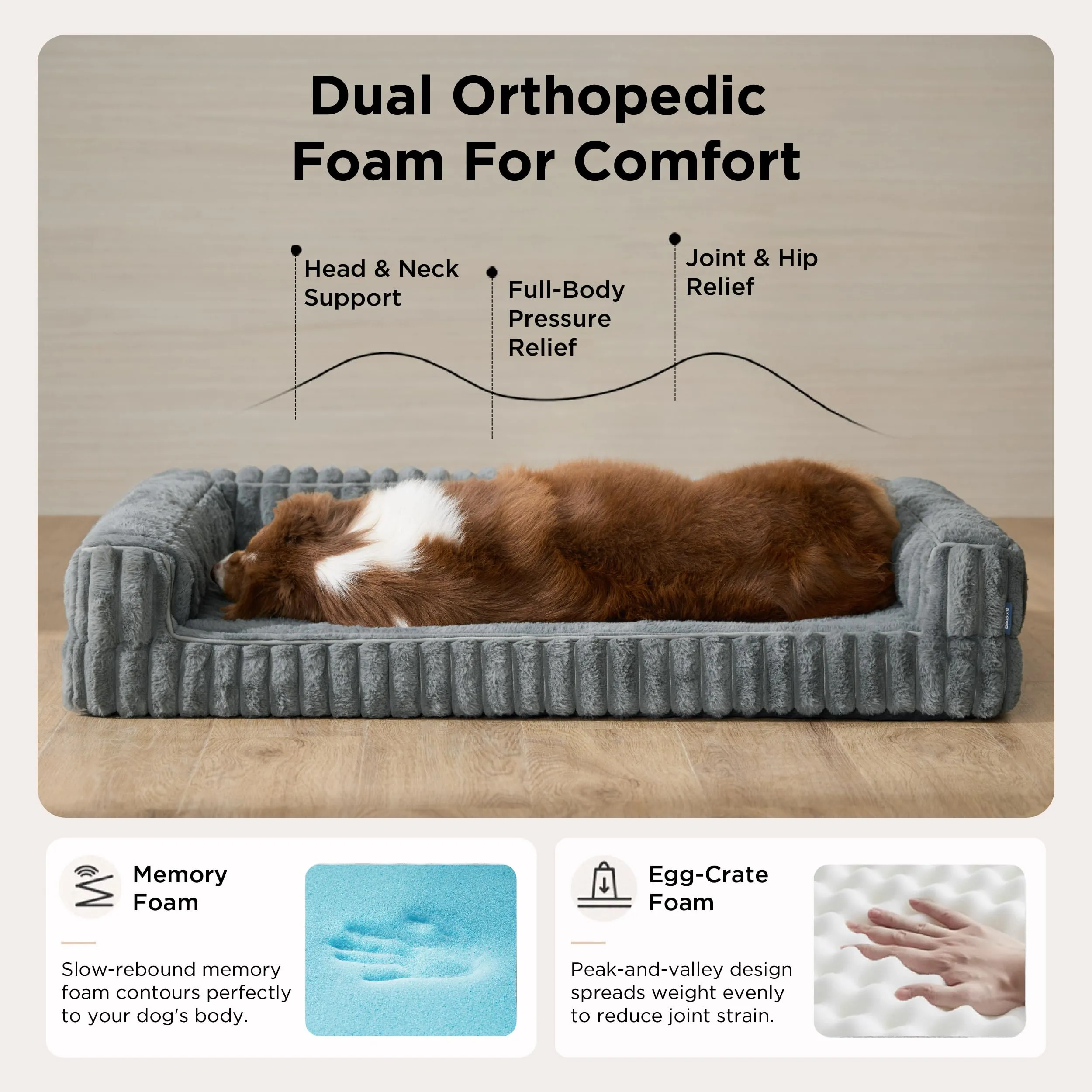 Bedsure ComfyFleece Letto ortopedico per cani in memory foam, XL, Avorio - immagine 3