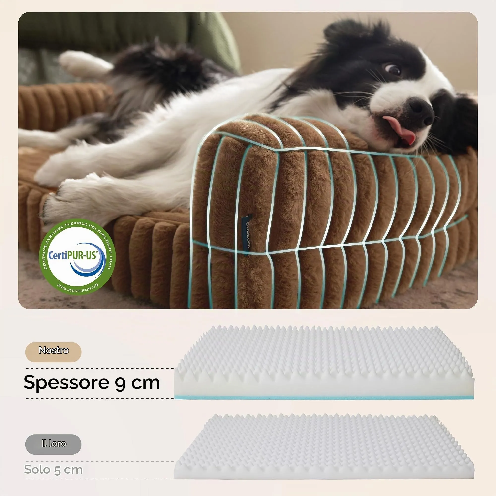 Bedsure Cuccia Ortopedica per Cani, 89x64cm, Marrone cammello - immagine 3