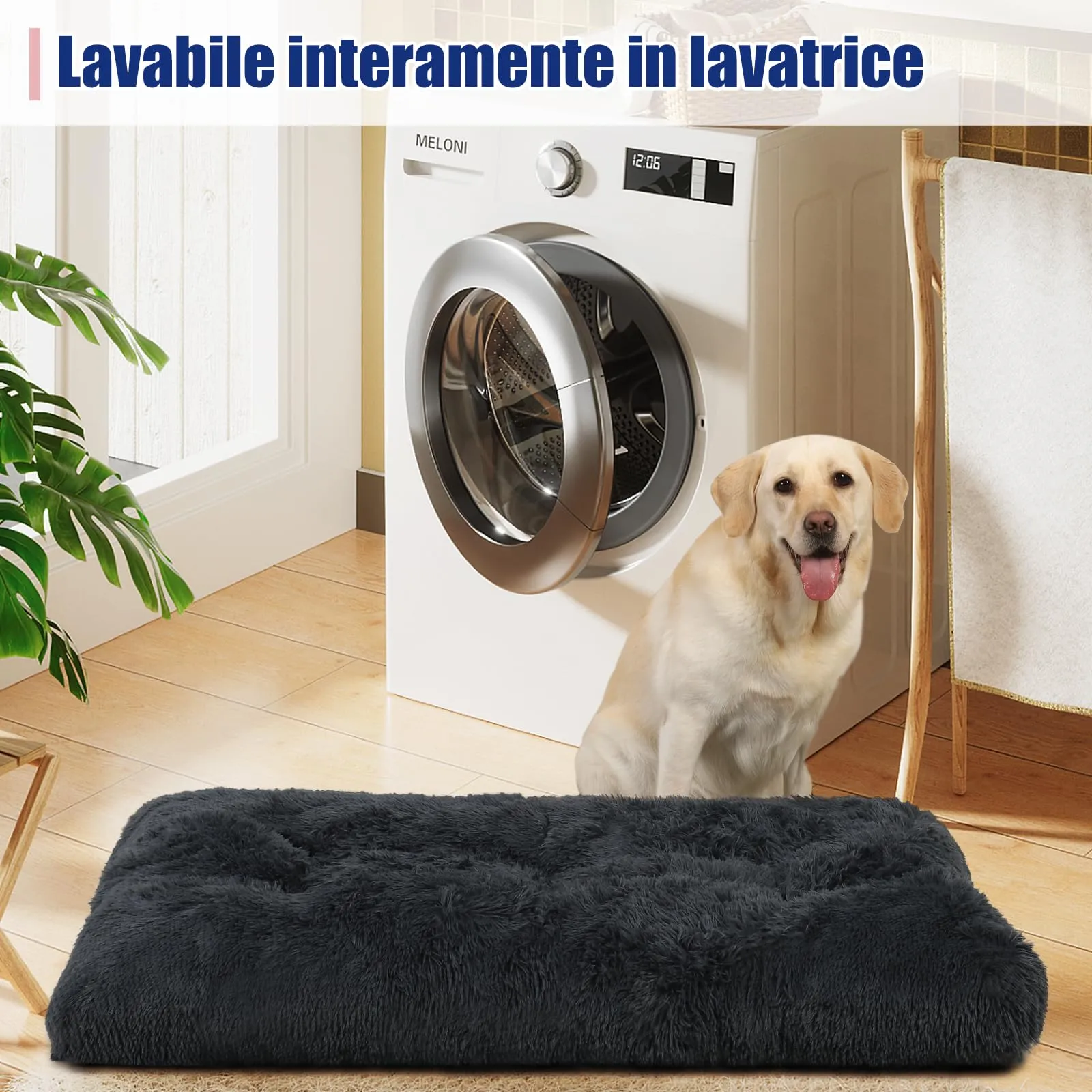KSIIA Cuccia per cani in peluche, lavabile, 111 x 81 cm, fondo antiscivolo, grigio ombra - immagine 6
