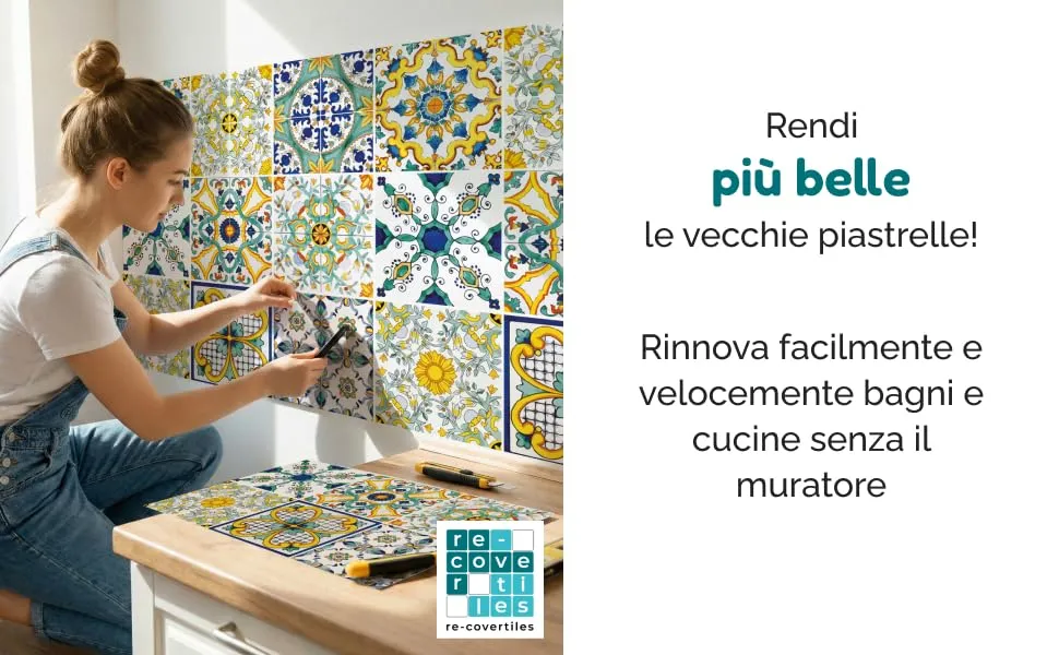 RE-COVERTILES Adesivi Piastrelle in PVC per Cucina e Bagno, 10 Pezzi 20x20 cm, PS00078 - immagine 3