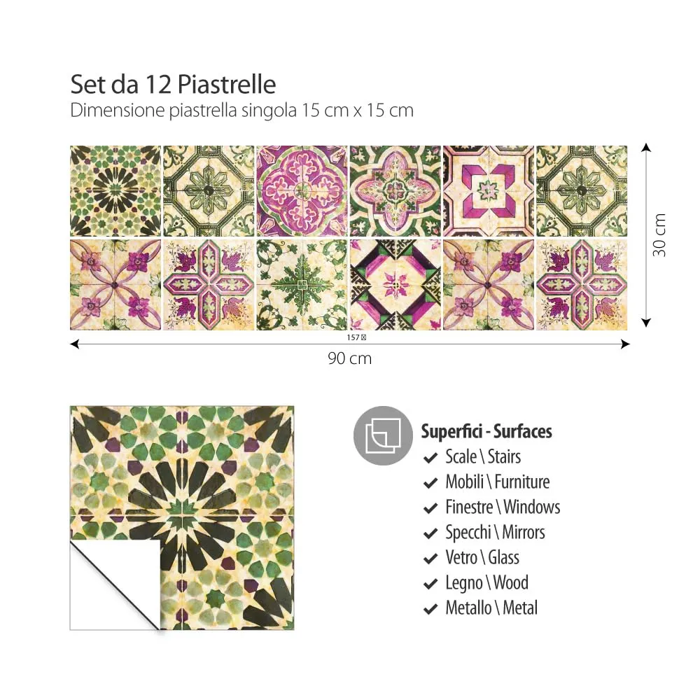 RE-COVERTILES Adesivi per Piastrelle Bagno e Cucina 12 Pz 15x15 cm PS00061 PVC Impermeabile Stile Cementine Azulejos - immagine 6