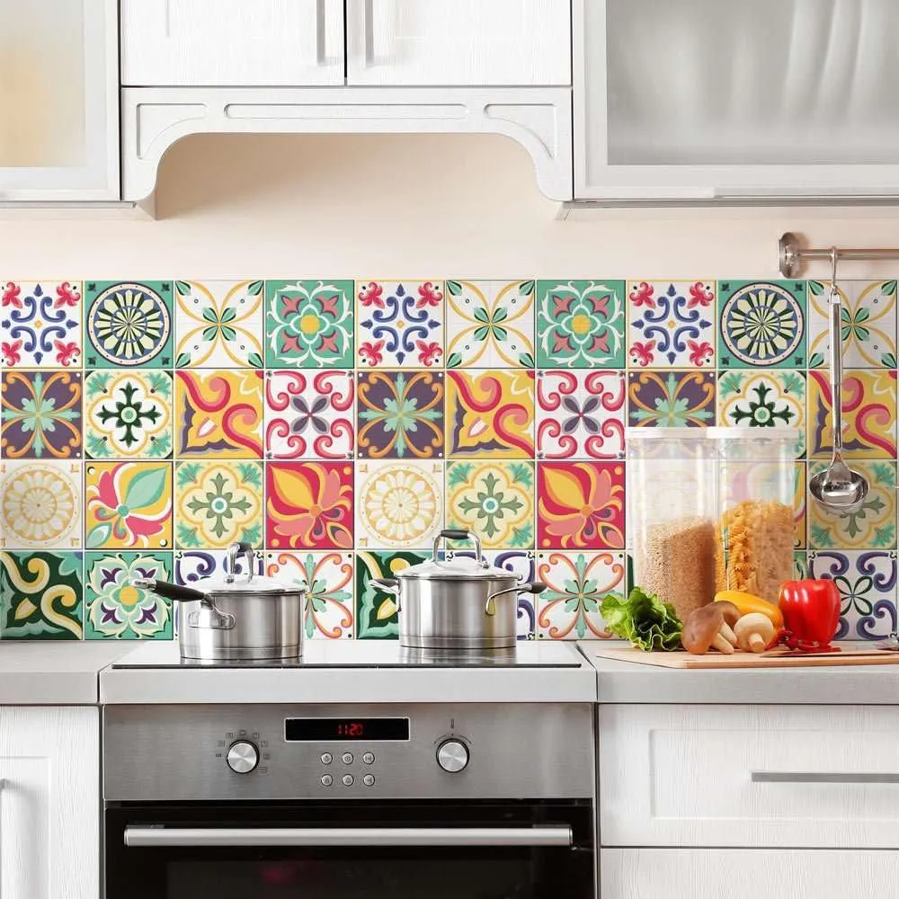 RE-COVERTILES Adesivi per Piastrelle Bagno e Cucina, 10 Pz 20x20 cm, PS00049, PVC Impermeabile Stile Cementine Azulejos - immagine 1