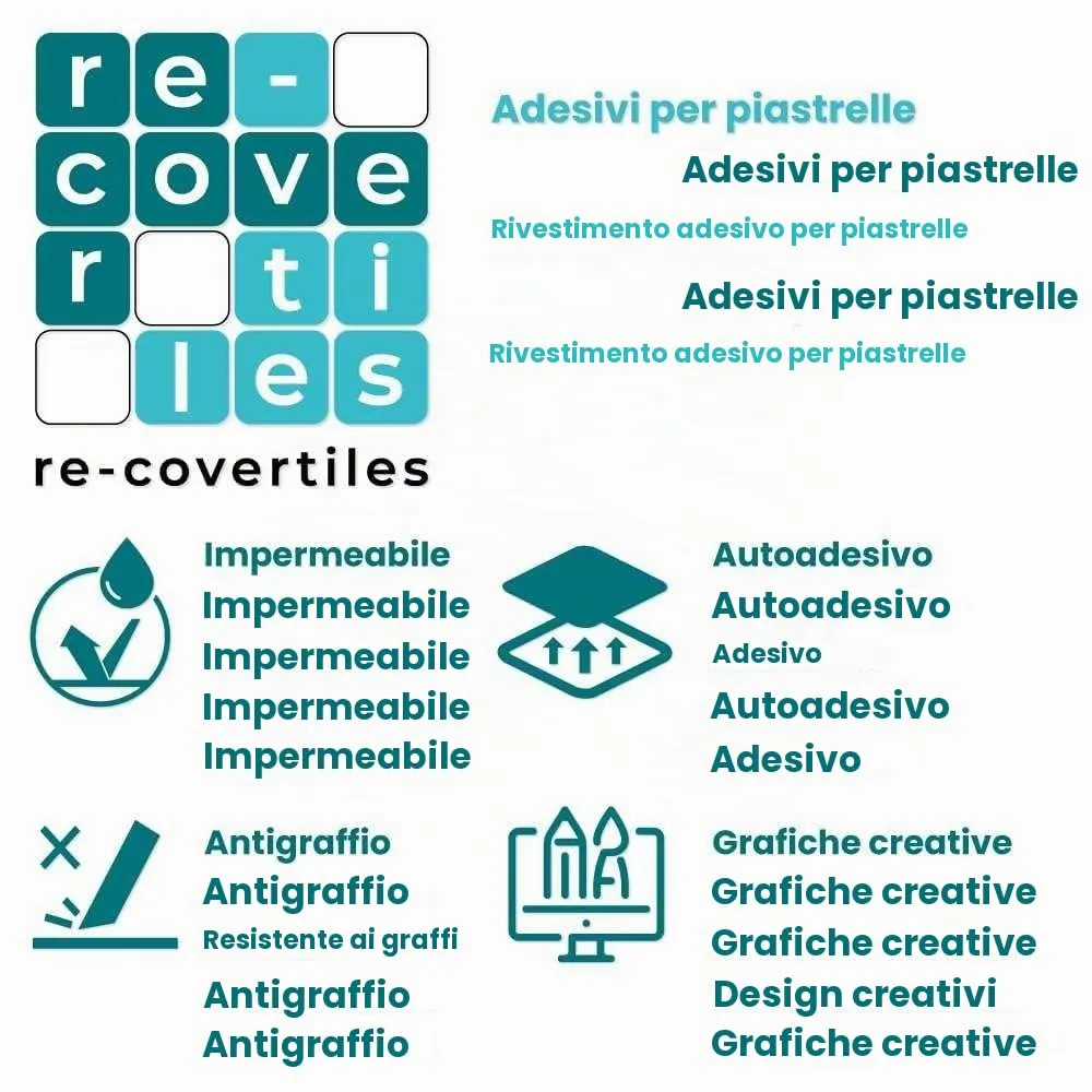 RE-COVERTILES Adesivi per Piastrelle Bagno e Cucina, 10 Pz 20x20 cm, PS00049, PVC Impermeabile Stile Cementine Azulejos - immagine 4