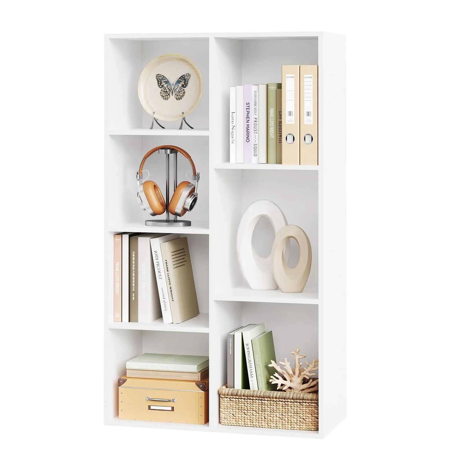 WOLTU Libreria Bianca con 7 Scomparti, Scaffale Moderno in Legno, 59,5x29,5x108 cm - immagine 1