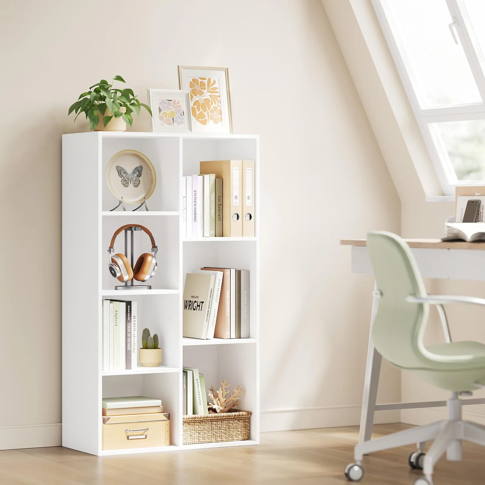 WOLTU Libreria Bianca con 7 Scomparti, Scaffale Moderno in Legno, 59,5x29,5x108 cm - immagine 2
