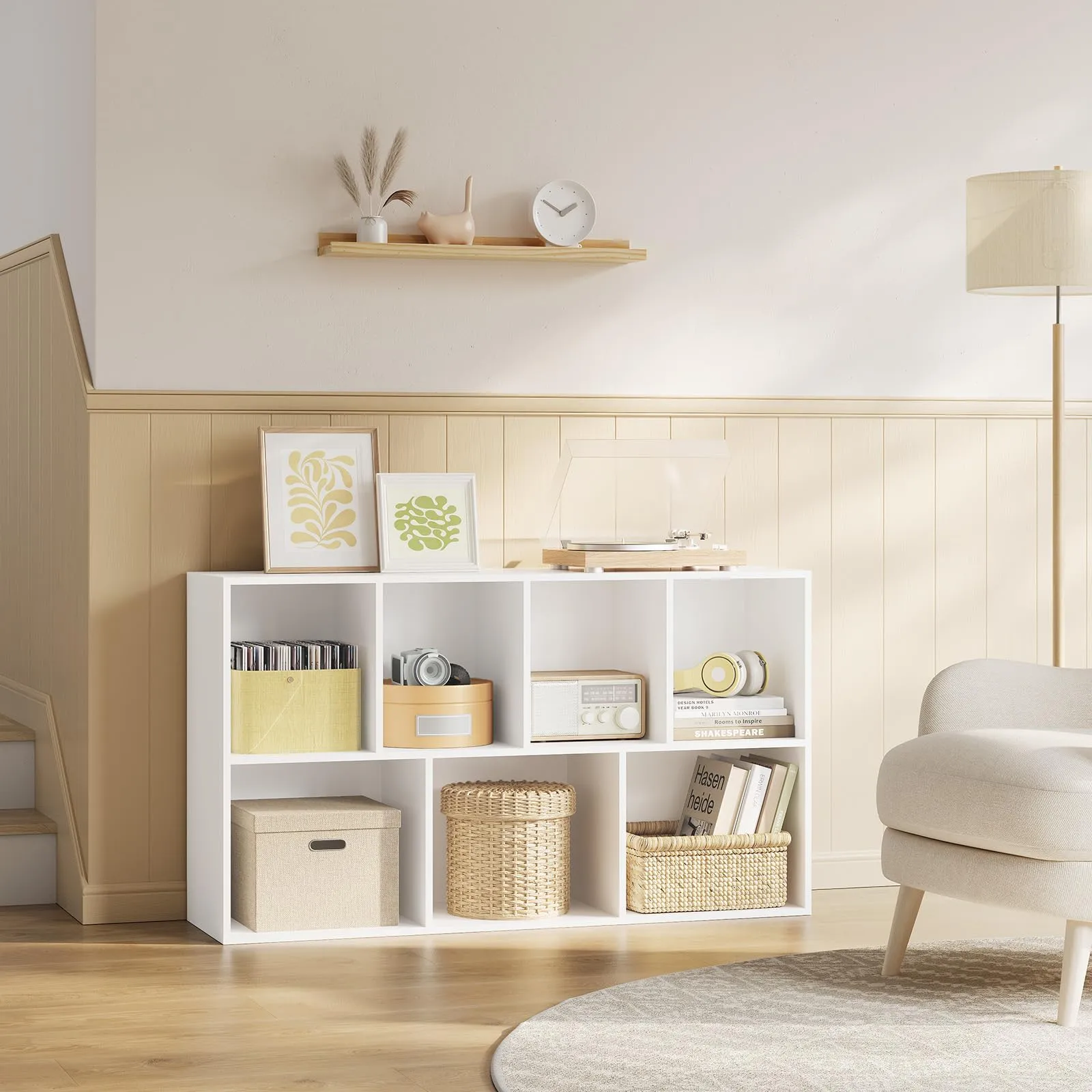 WOLTU Libreria Bianca con 7 Scomparti, Scaffale Moderno in Legno, 59,5x29,5x108 cm - immagine 3