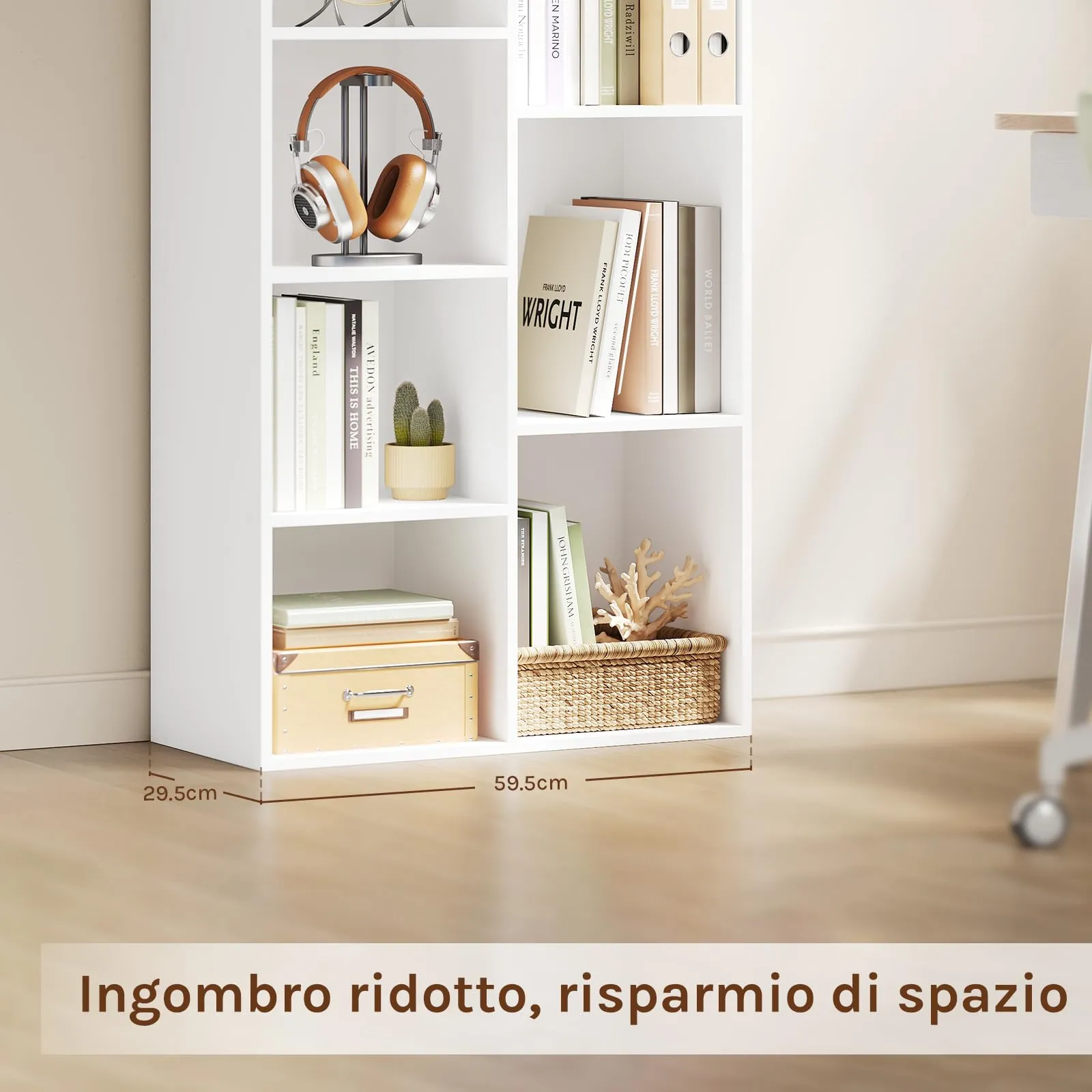 WOLTU Libreria Bianca con 7 Scomparti, Scaffale Moderno in Legno, 59,5x29,5x108 cm - immagine 4