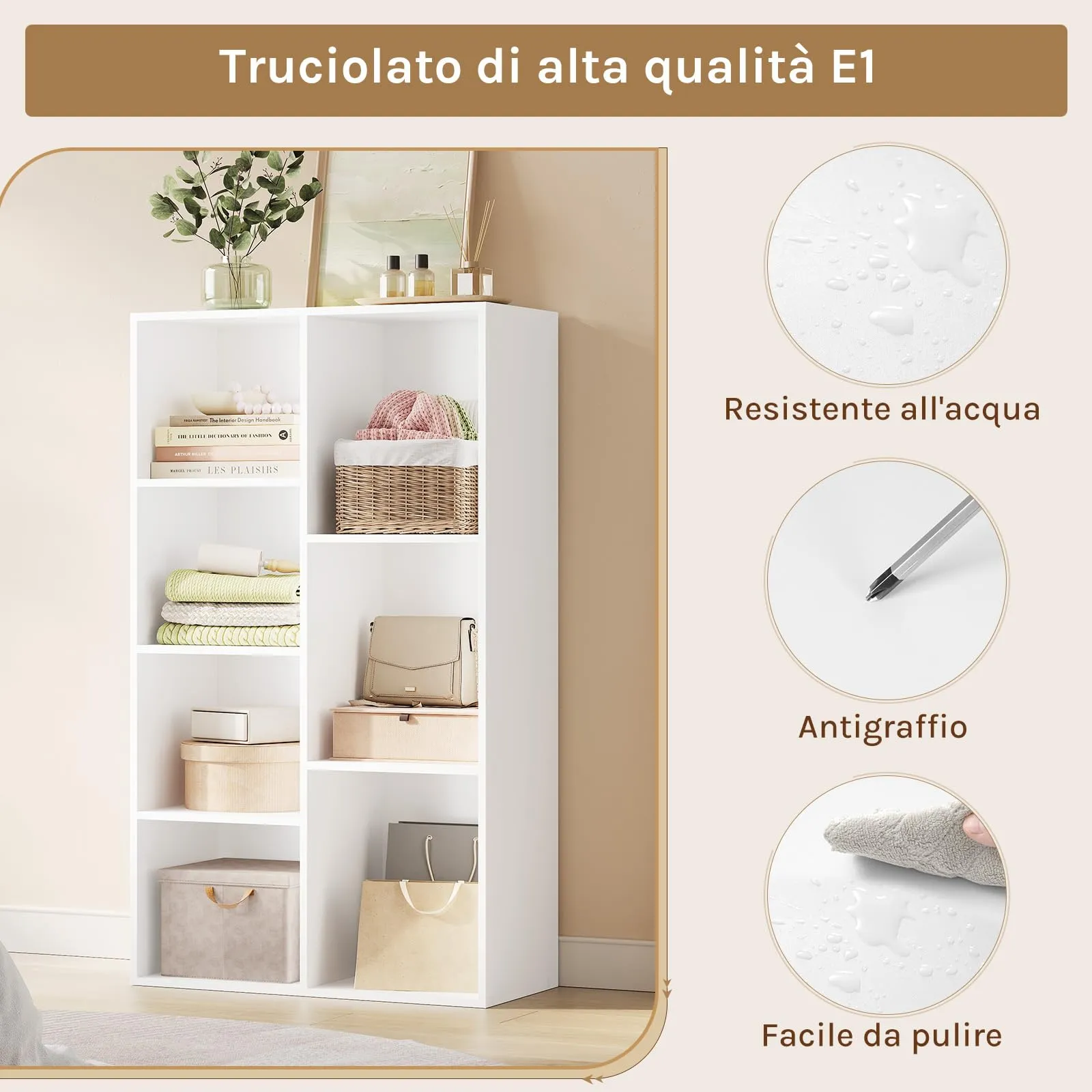 WOLTU Libreria Bianca con 7 Scomparti, Scaffale Moderno in Legno, 59,5x29,5x108 cm - immagine 5