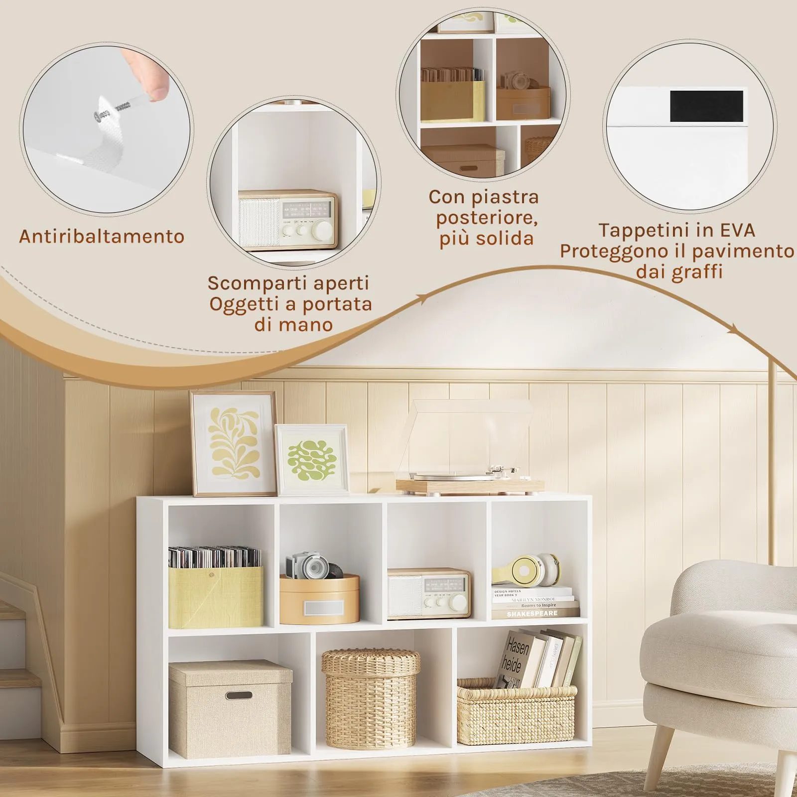 WOLTU Libreria Bianca con 7 Scomparti, Scaffale Moderno in Legno, 59,5x29,5x108 cm - immagine 6