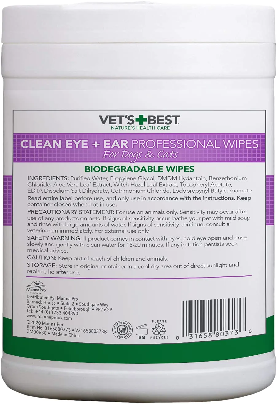Vet's Best Clean Eye and Ear Salviette professionali biodegradabili per cani e gatti, 160 pezzi - immagine 2