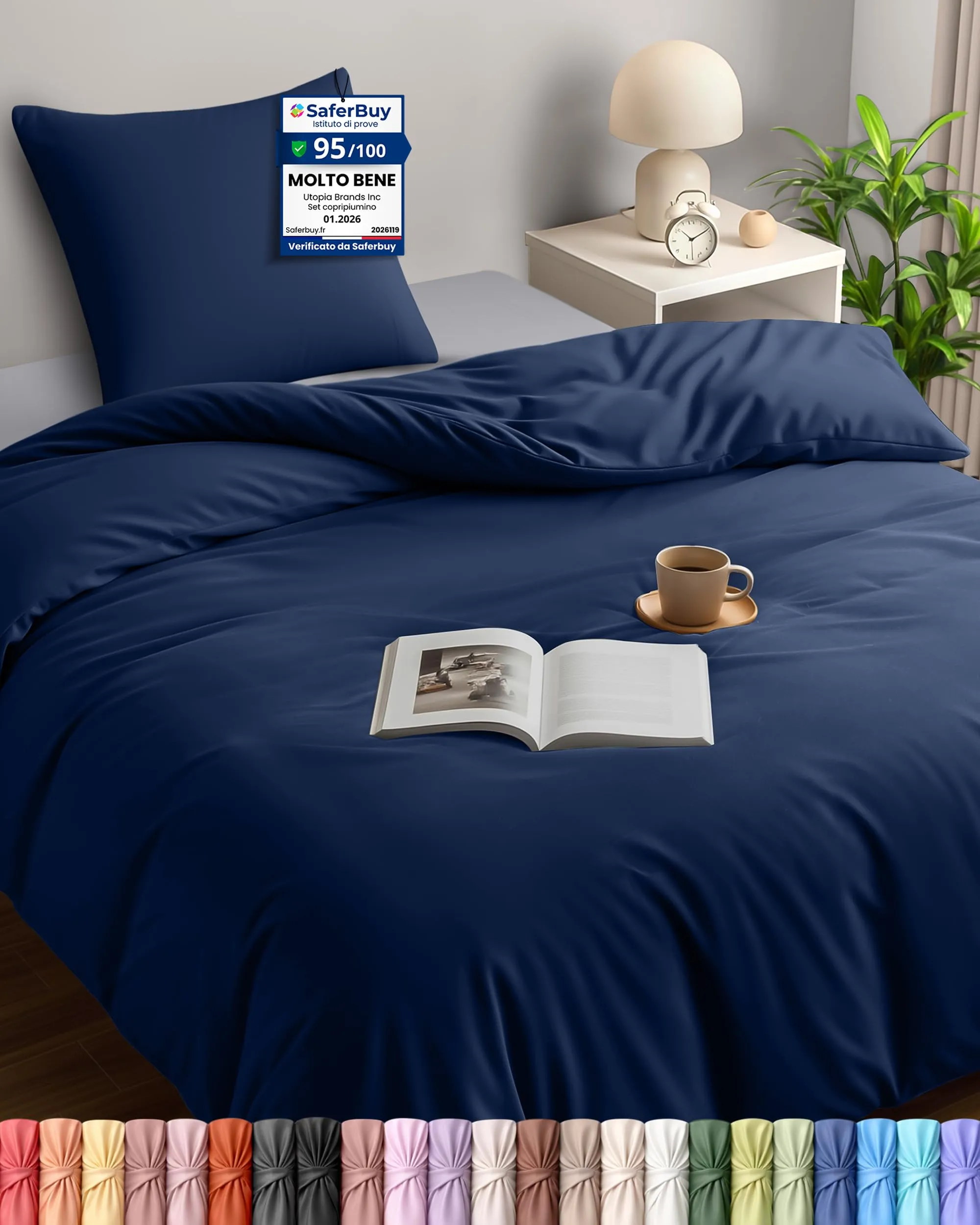 Utopia Bedding Set Copripiumino 135x200 cm e Federa 80x80 cm, Blu Navy - immagine 1