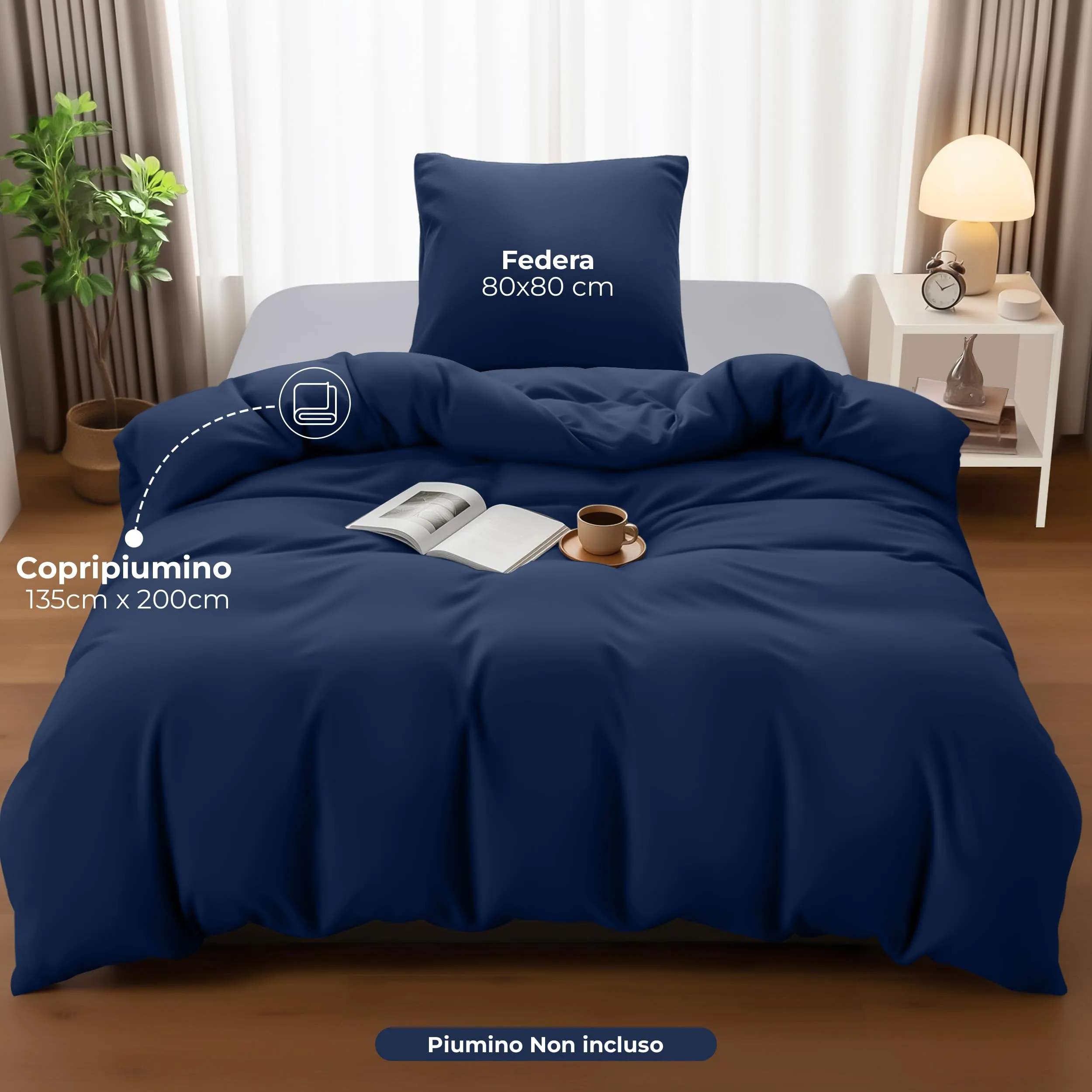 Utopia Bedding Set Copripiumino 135x200 cm e Federa 80x80 cm, Blu Navy - immagine 4