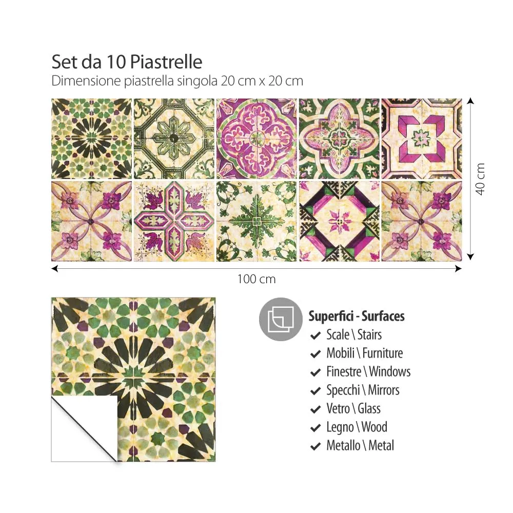 RE-COVERTILES Adesivi Piastrelle in PVC per Cucina e Bagno, 10 Pz 20x20 cm, PS00061 - immagine 6