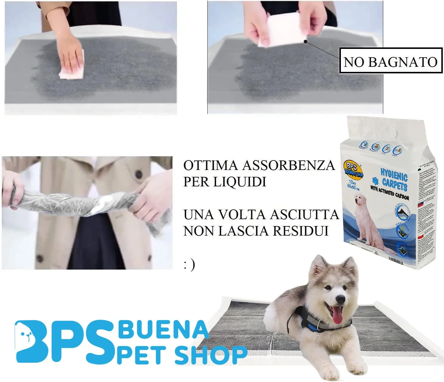 BPS Buena Pet Shop Tappetino Igienico Assorbente per Cani con Carboni Attivi, 60x60cm, 100 Pezzi - immagine 6